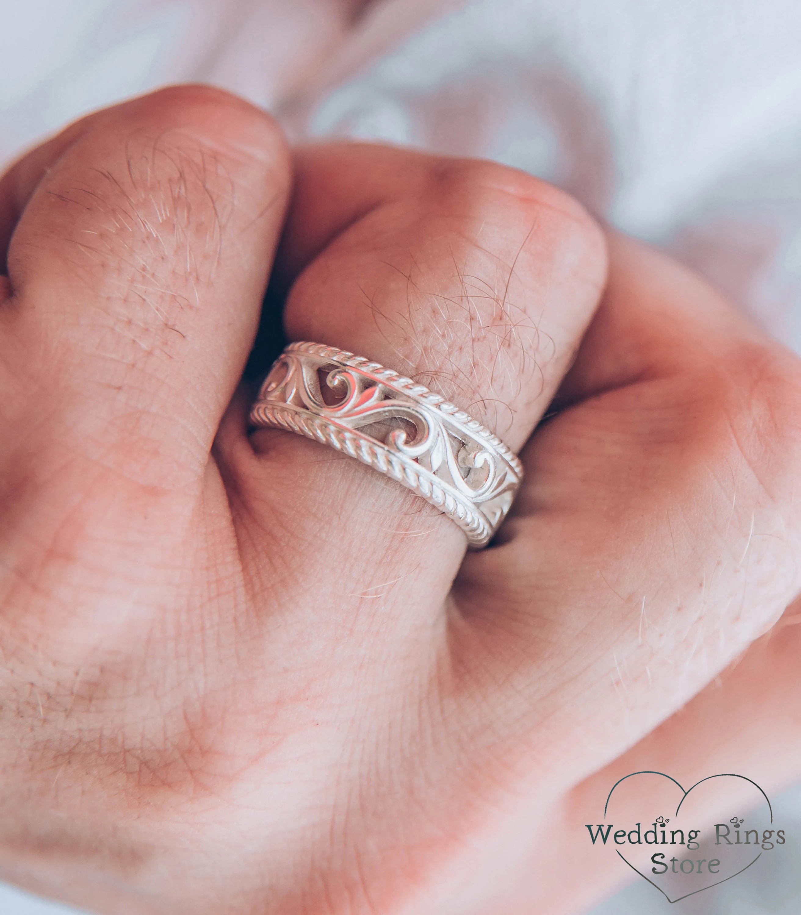 Vintage style Silver Ring Weave Openwork Vine & Filigree