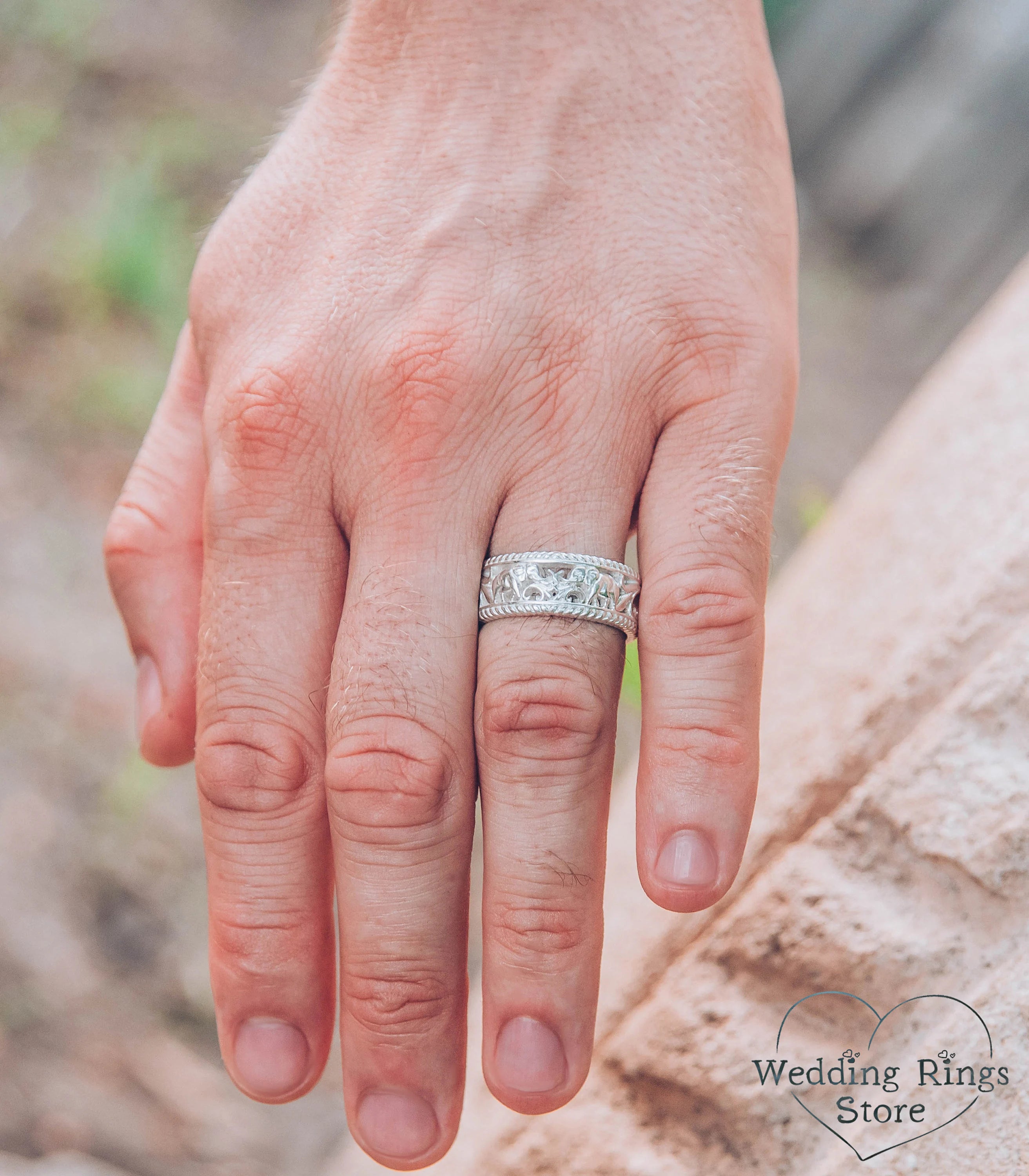 Elephant & Vine Sterling Silver Wedding Band