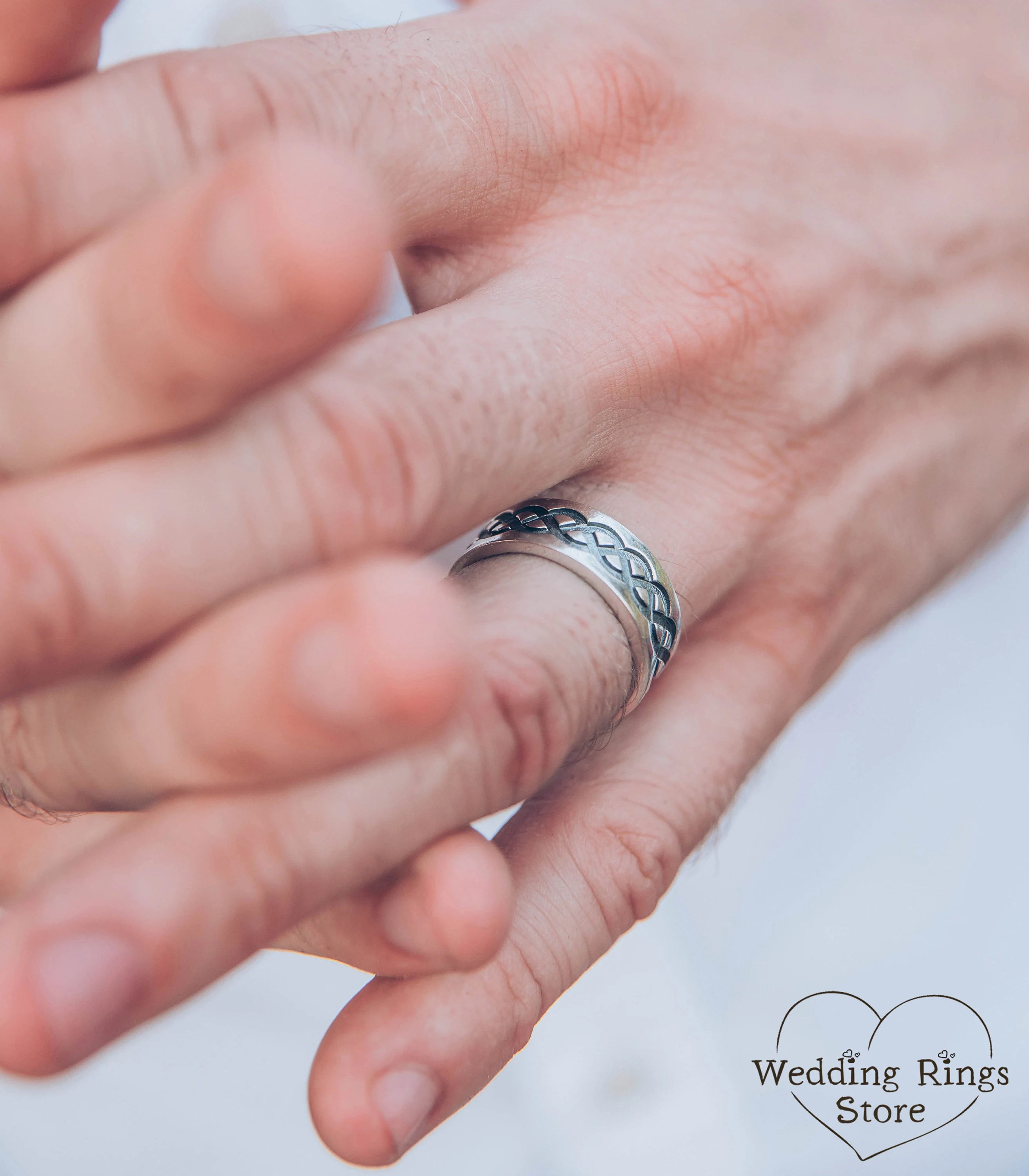 Chunky Celtic Silver Wedding Band in Vintage style