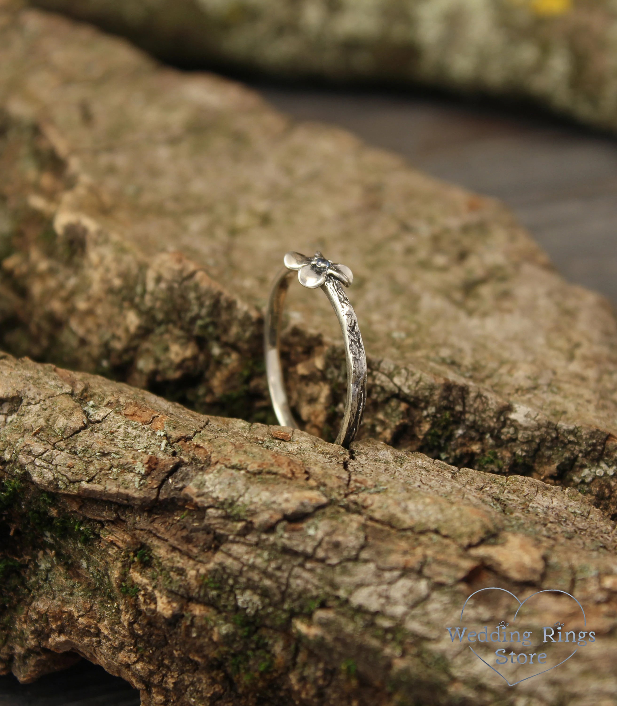 Dainty Flower Ring with Swiss Topaz on tiny Silver Branch