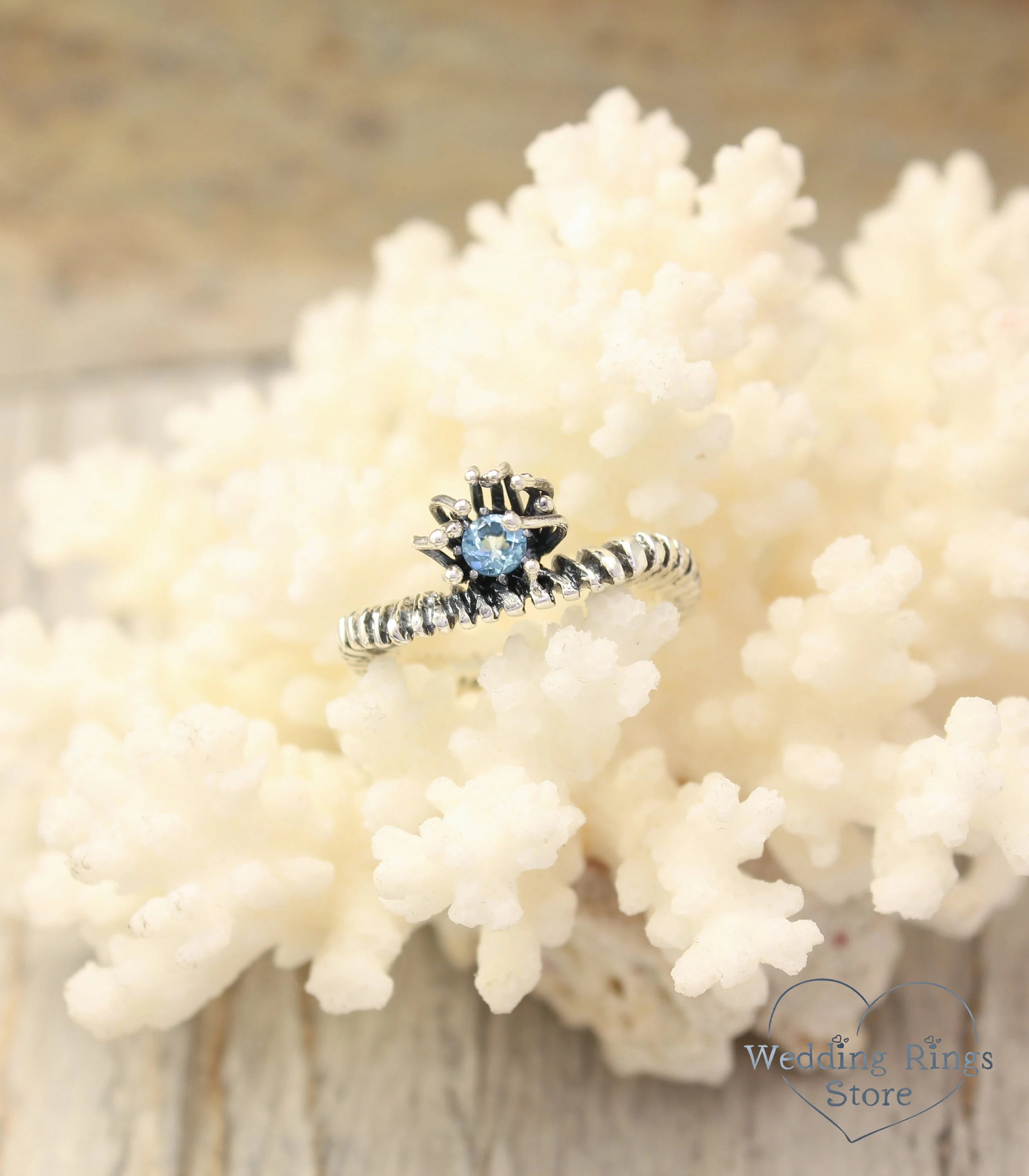 Magic Silver boho Spiked Ring with Swiss Topaz