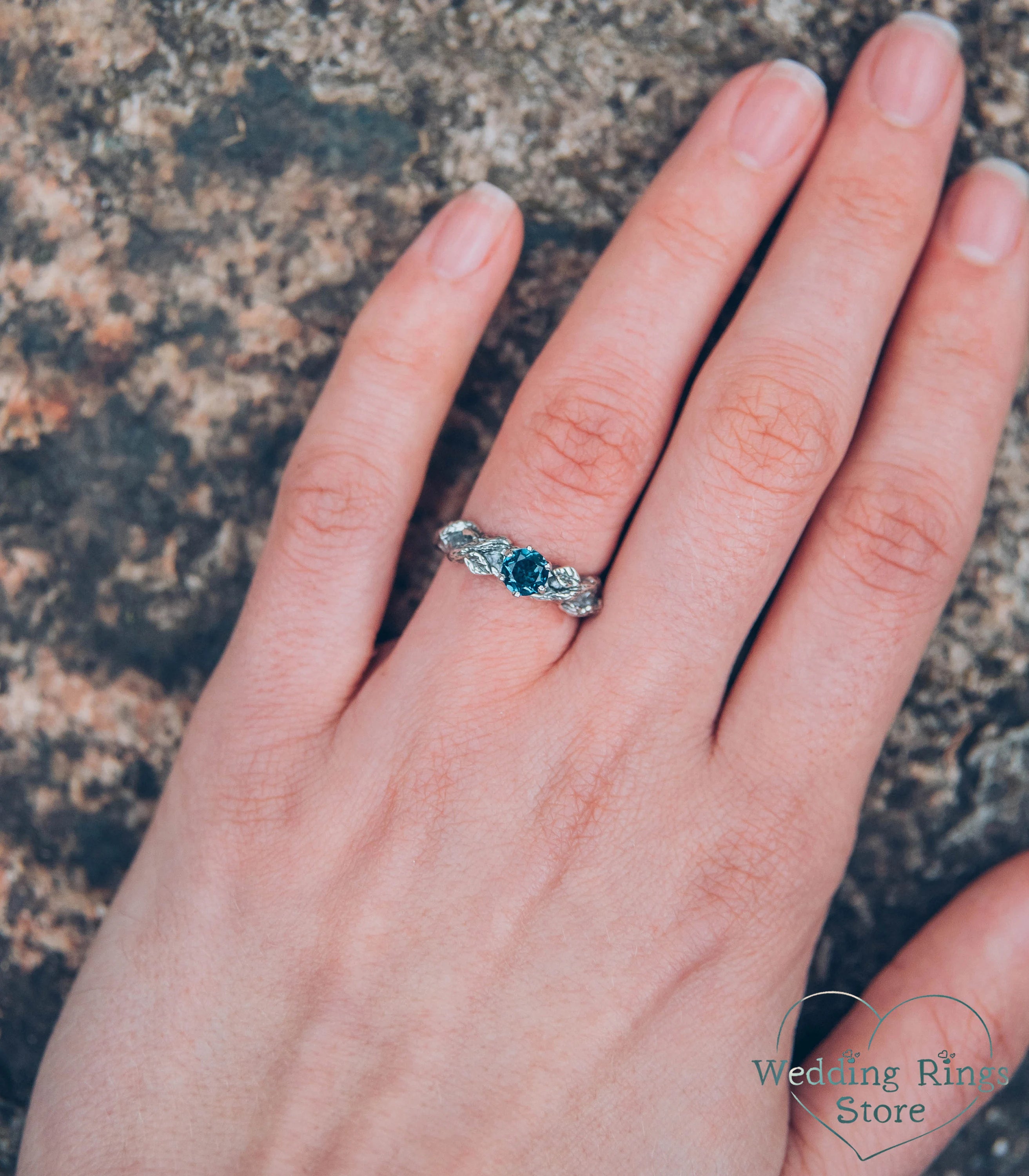 London blue Topaz in Handmade Silver Hammered Engagement Ring