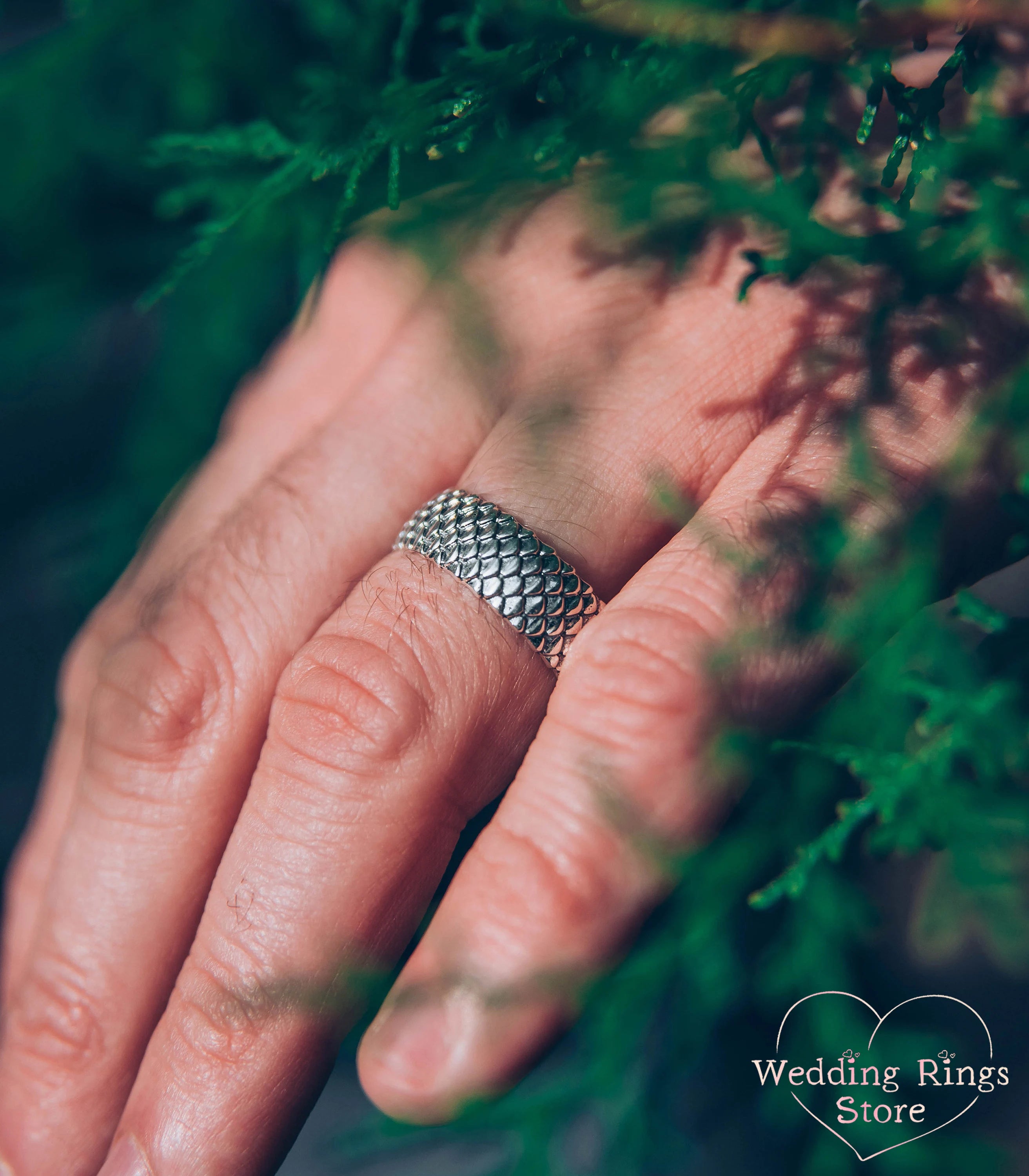 Unique Men's Fish Scales Ring in Sterling Silver