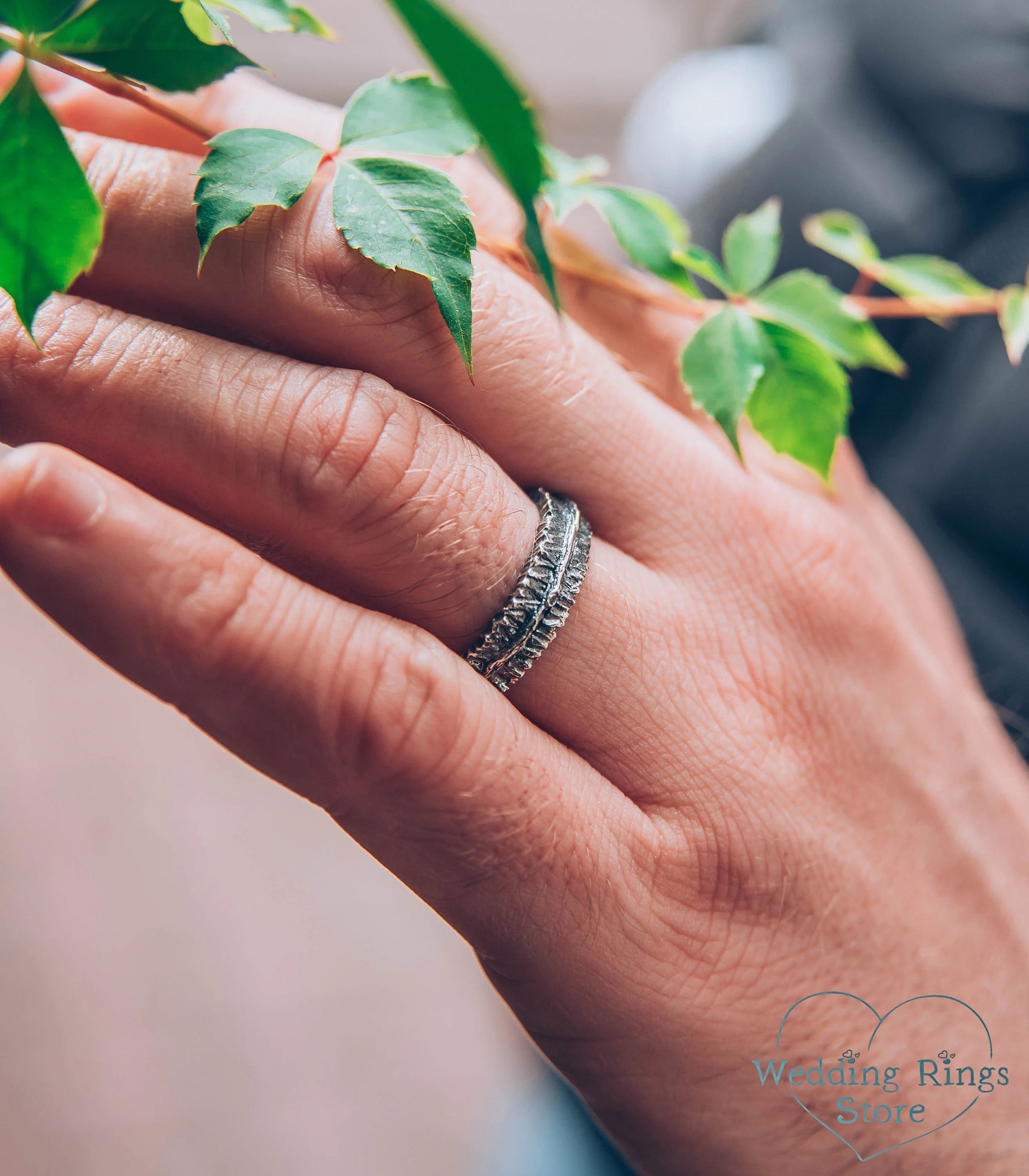 Sterling Silver Woodbark Rustic Style Wedding Band