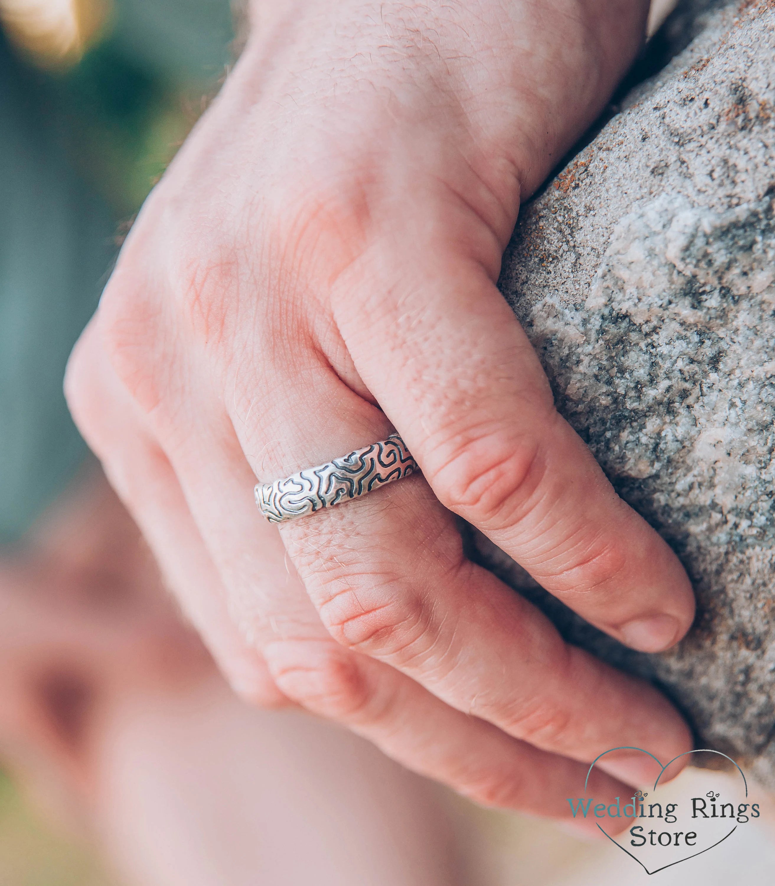 Durable 6mm Sterling Silver Ring with geometric pattern