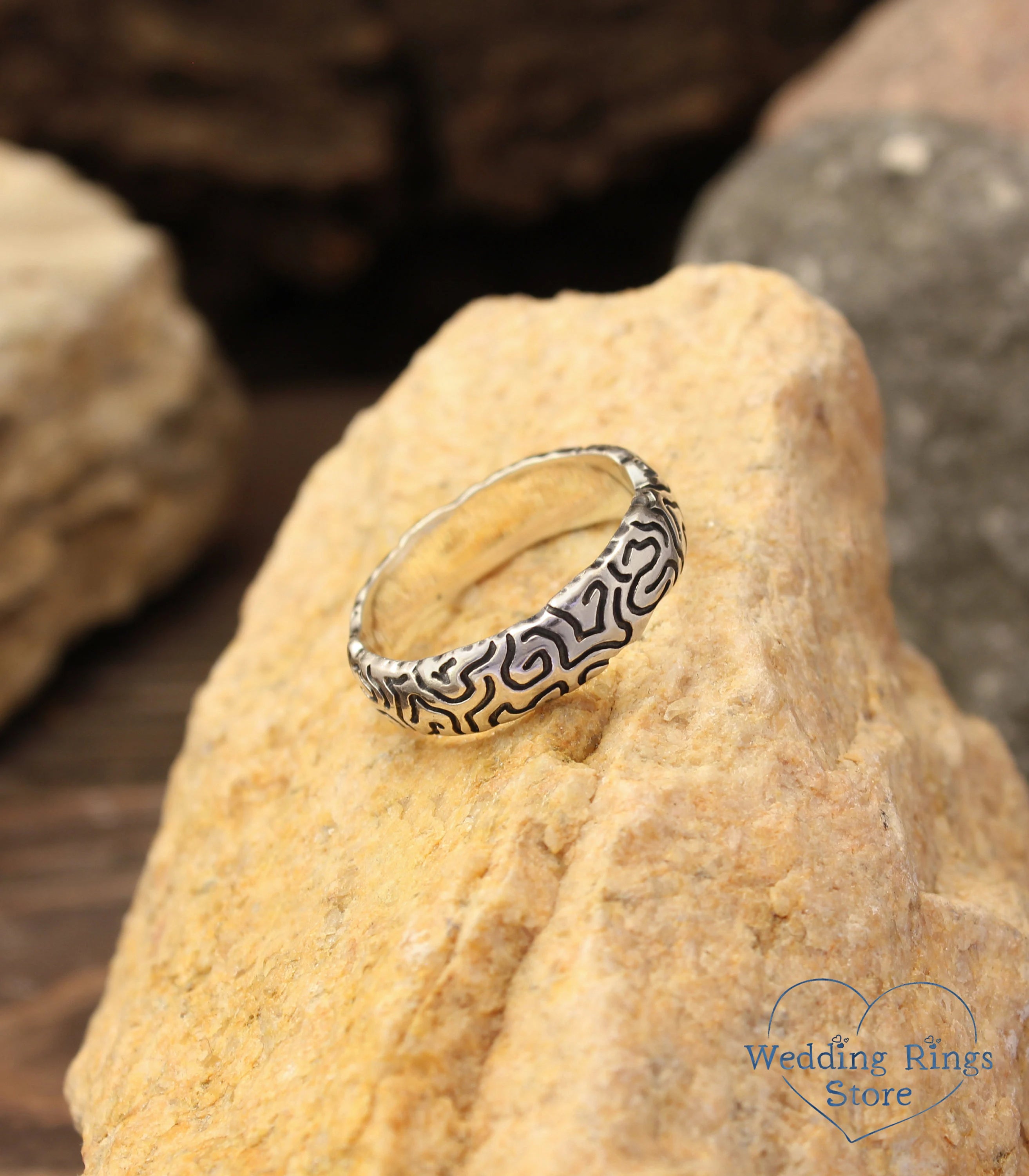 Durable 6mm Sterling Silver Ring with geometric pattern