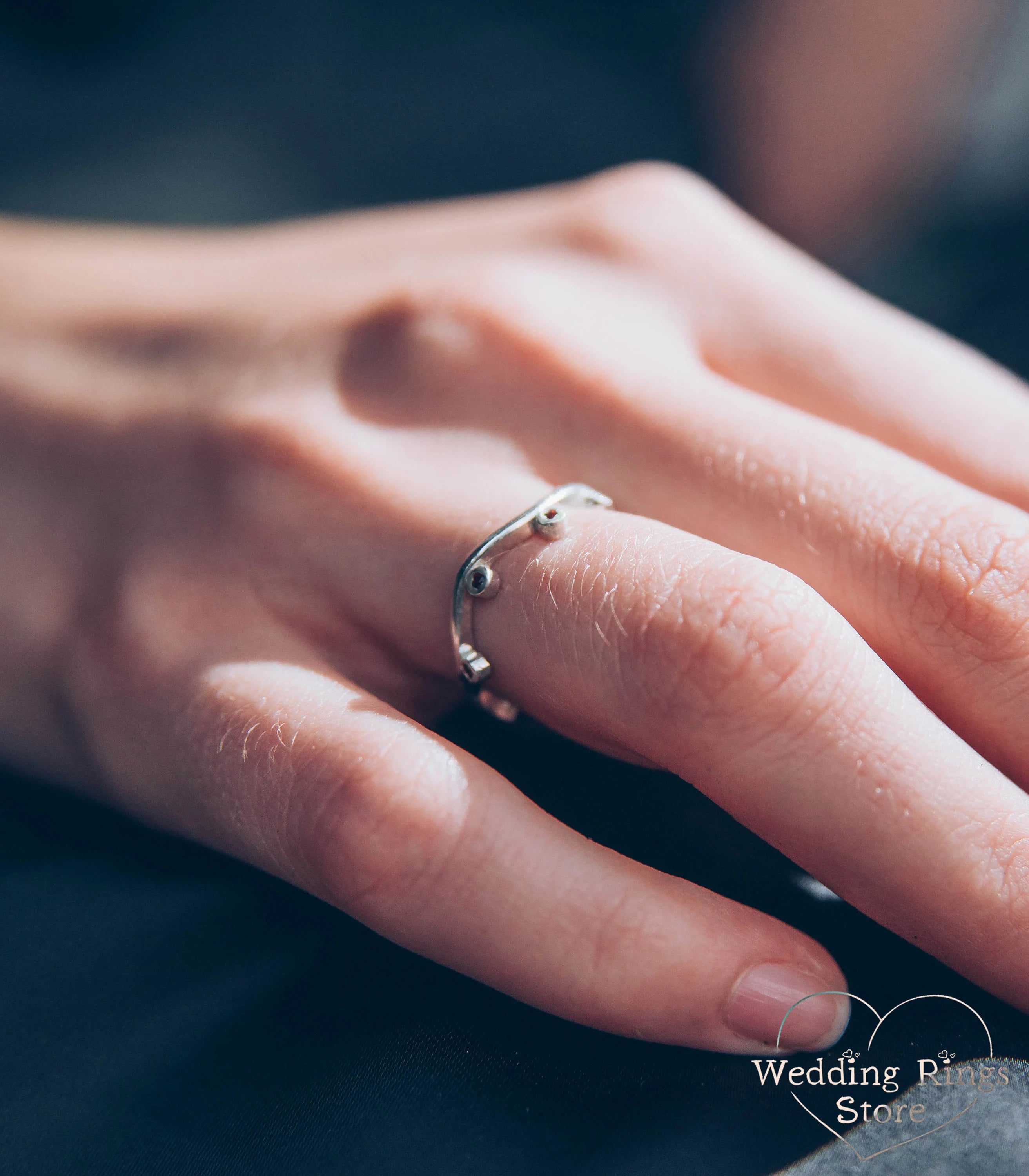 Dainty Wavy Ring with Garnets — Birthstone Minimalist Ring for Her