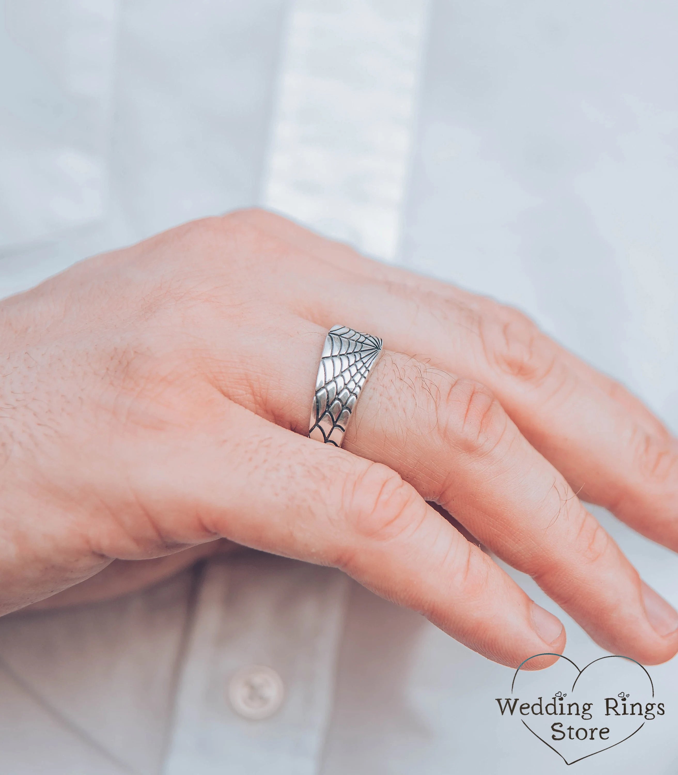 Chunky Spider Web Wedding Band for Men