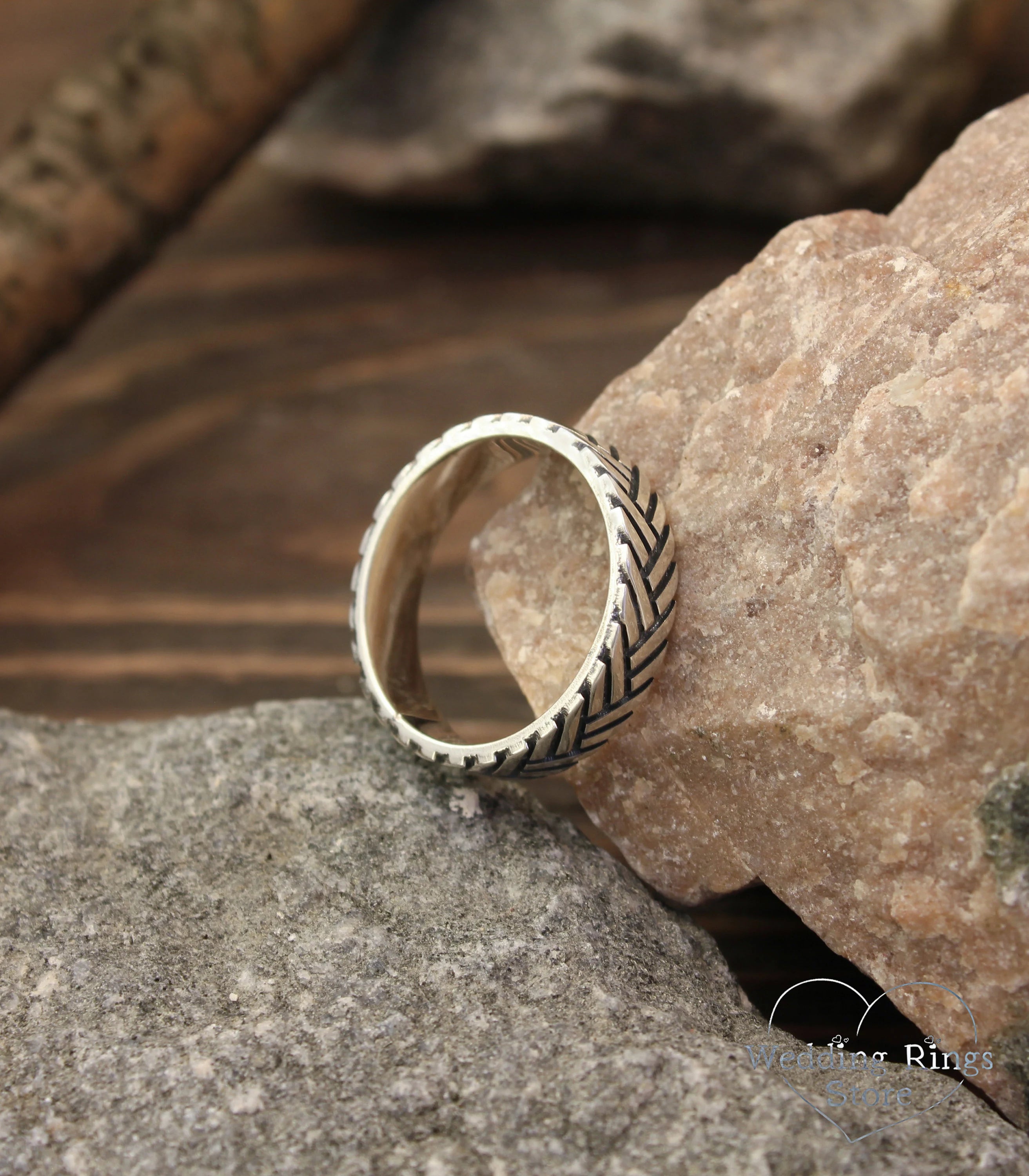 Brutalist Sterling Silver Ring for Him — Mens durable Wedding Band