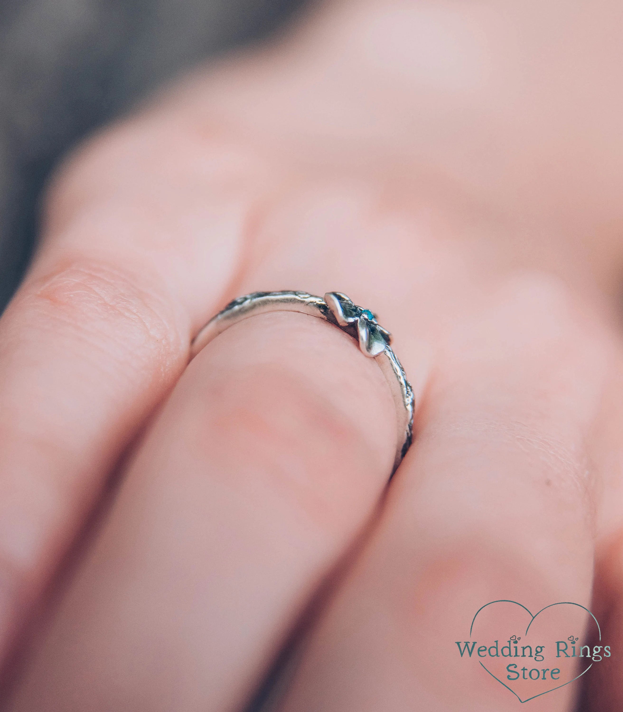 Dainty Flower Ring with Swiss Topaz on tiny Silver Branch