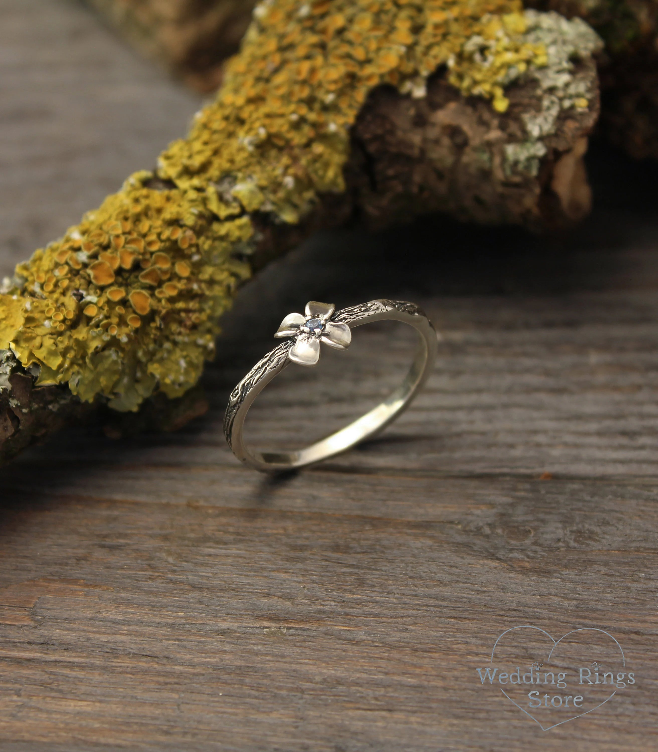 Dainty Flower Ring with Swiss Topaz on tiny Silver Branch