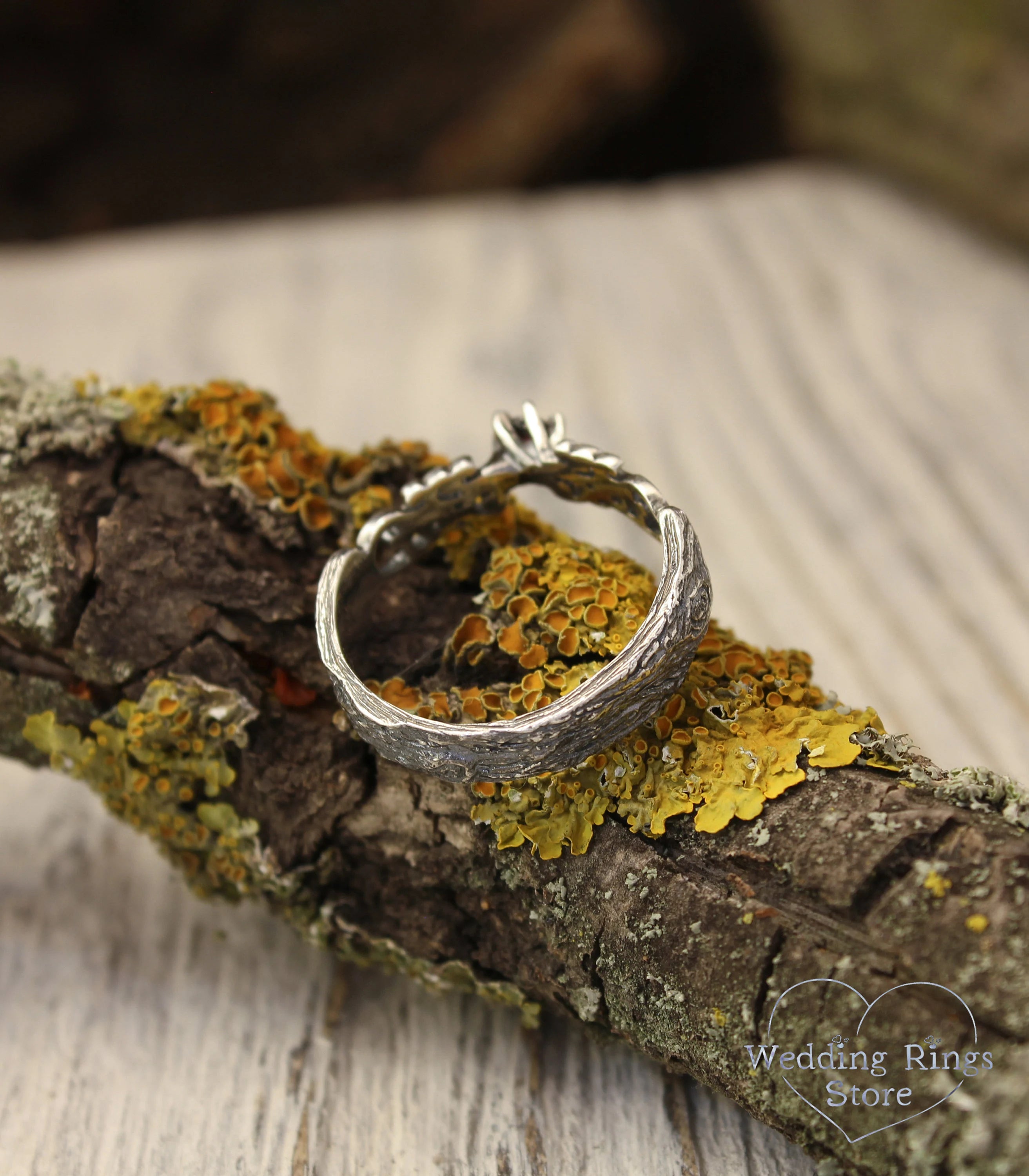 Scrollwork Silver Ring with Natural Garnet — Tree bark and Vine