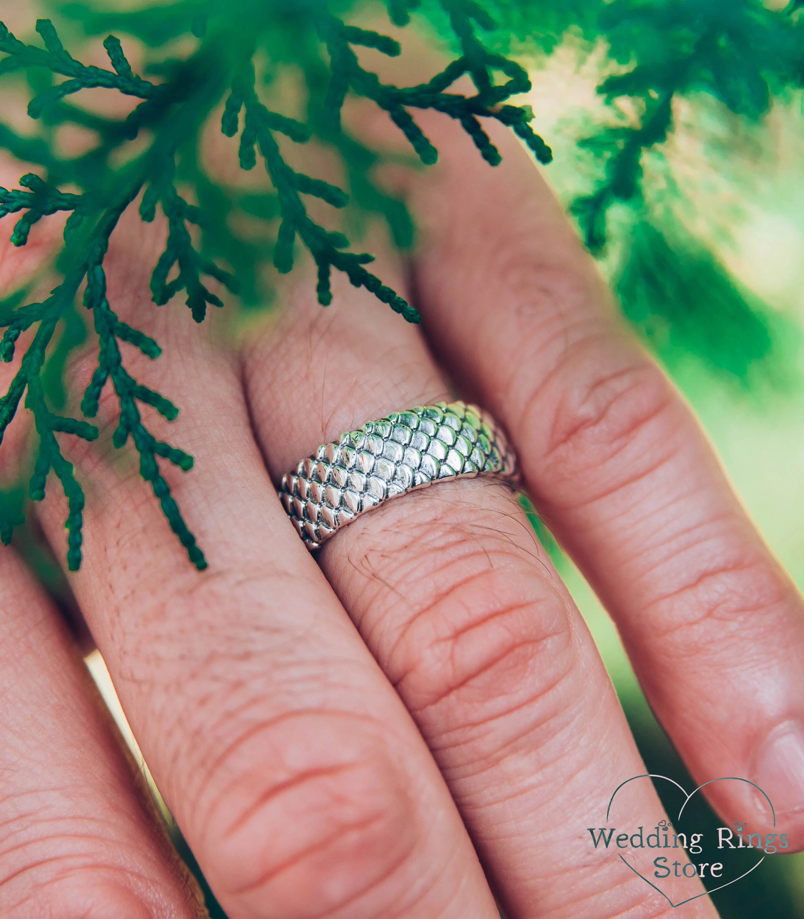 Unique Men's Fish Scales Ring in Sterling Silver