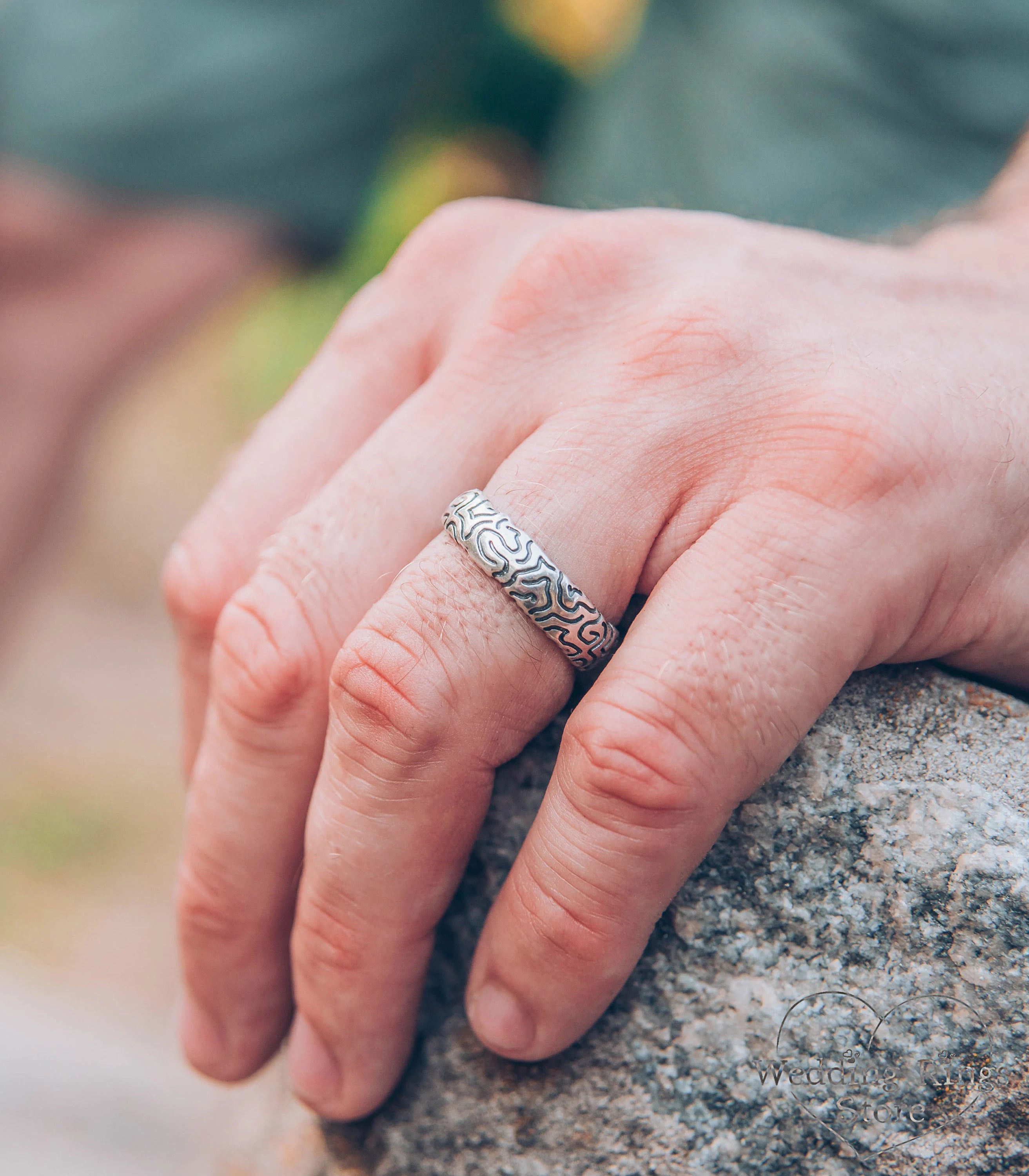 Durable 6mm Sterling Silver Ring with geometric pattern