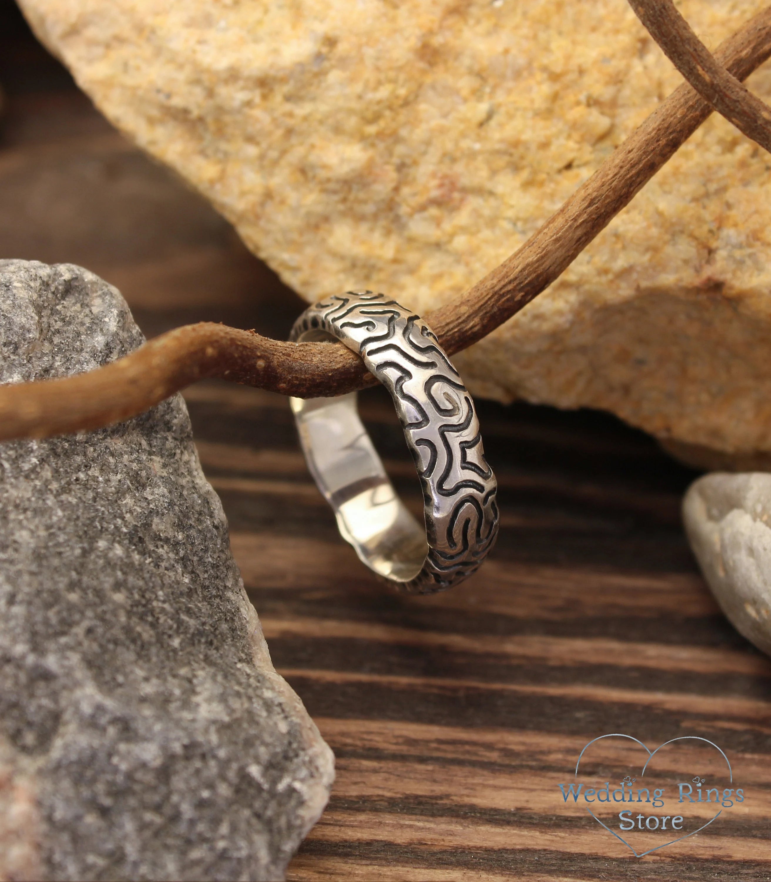 Durable 6mm Sterling Silver Ring with geometric pattern