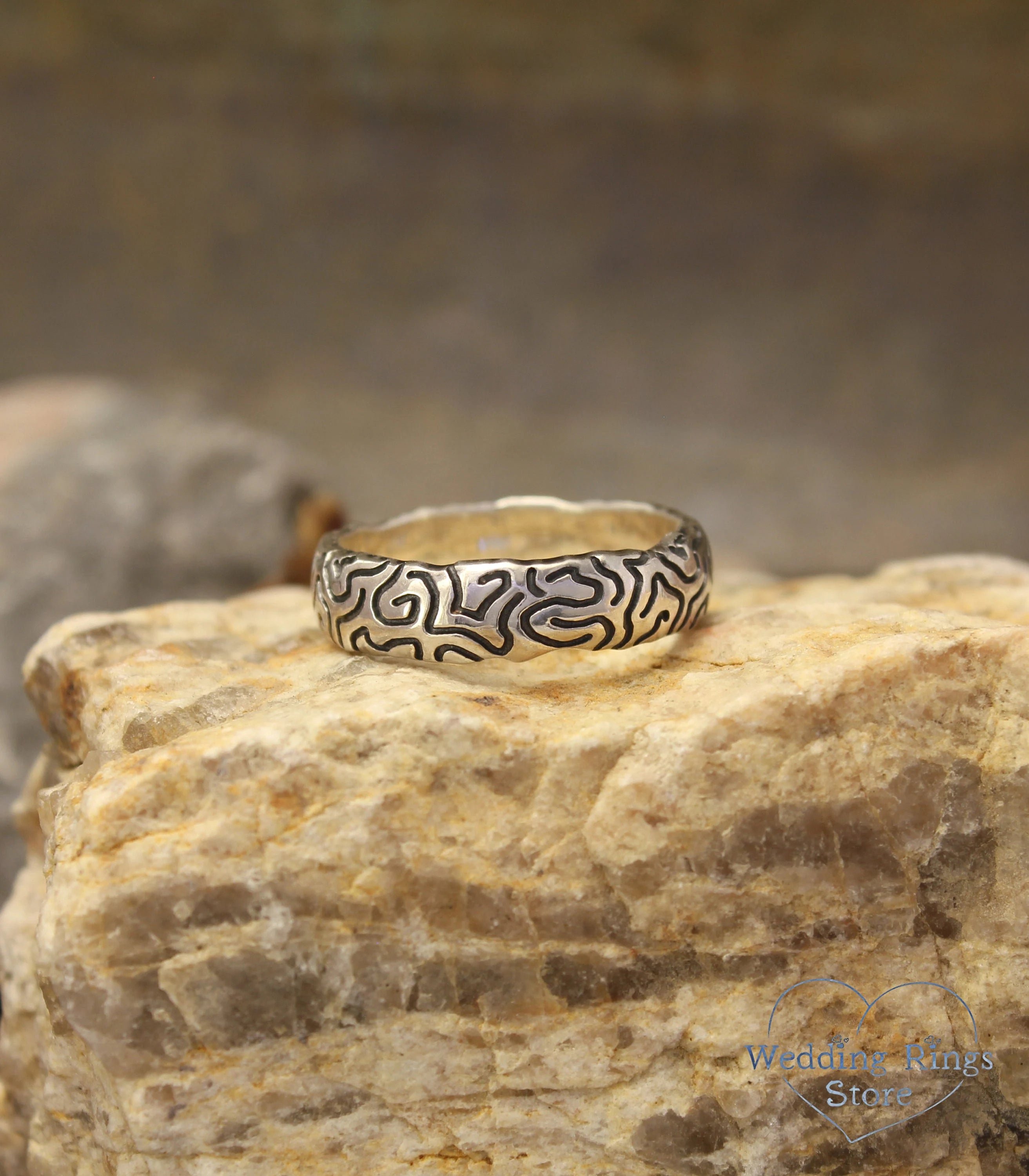 Durable 6mm Sterling Silver Ring with geometric pattern