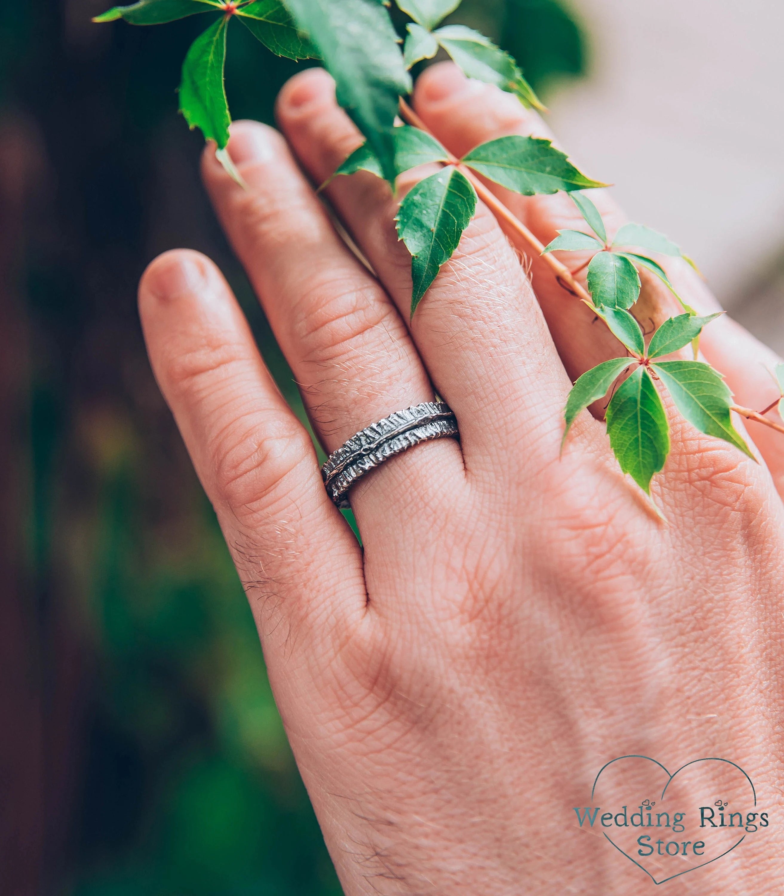 Sterling Silver Woodbark Rustic Style Wedding Band