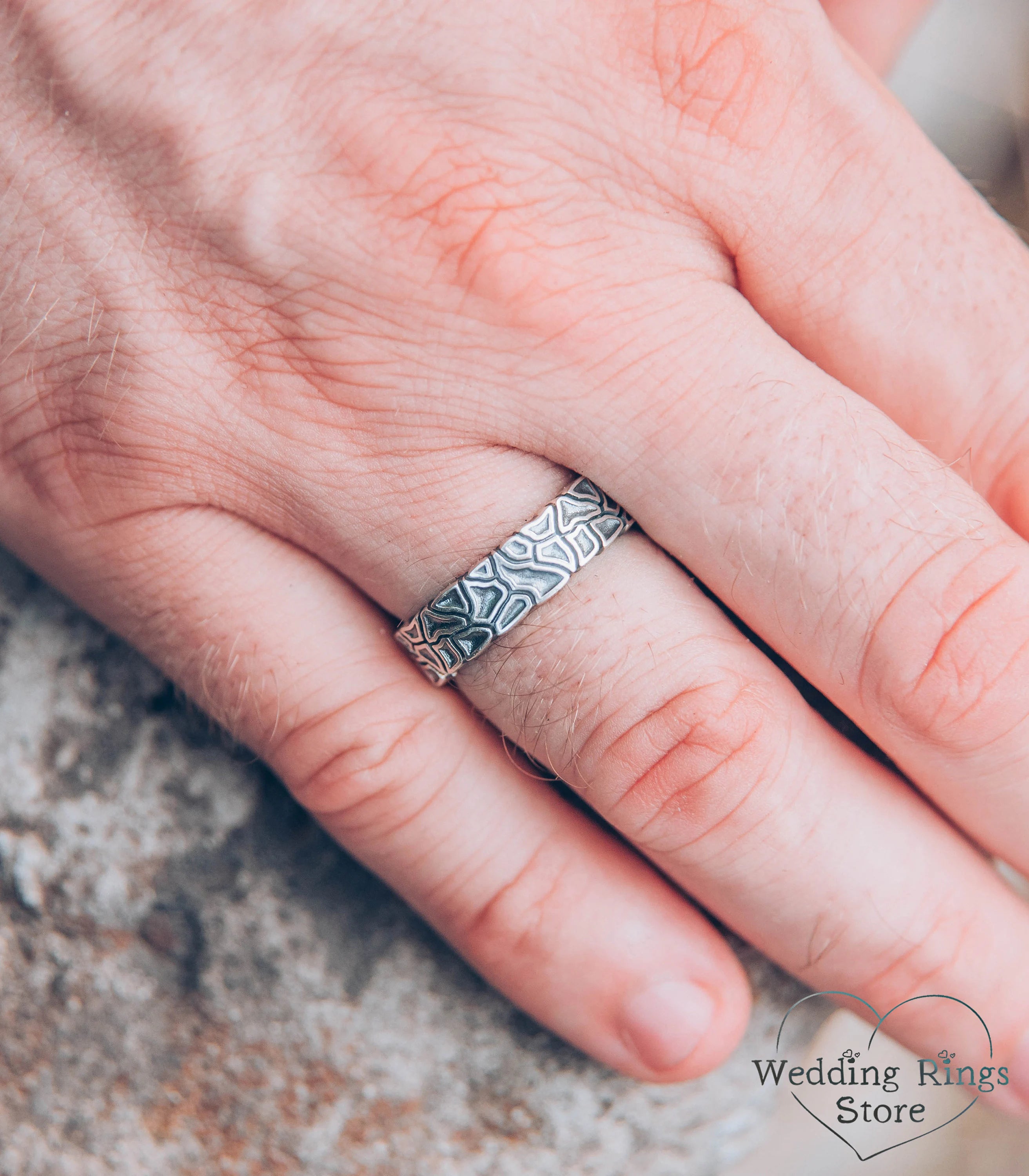 Brutalist Solid Sterling Silver Band inspired by Nature