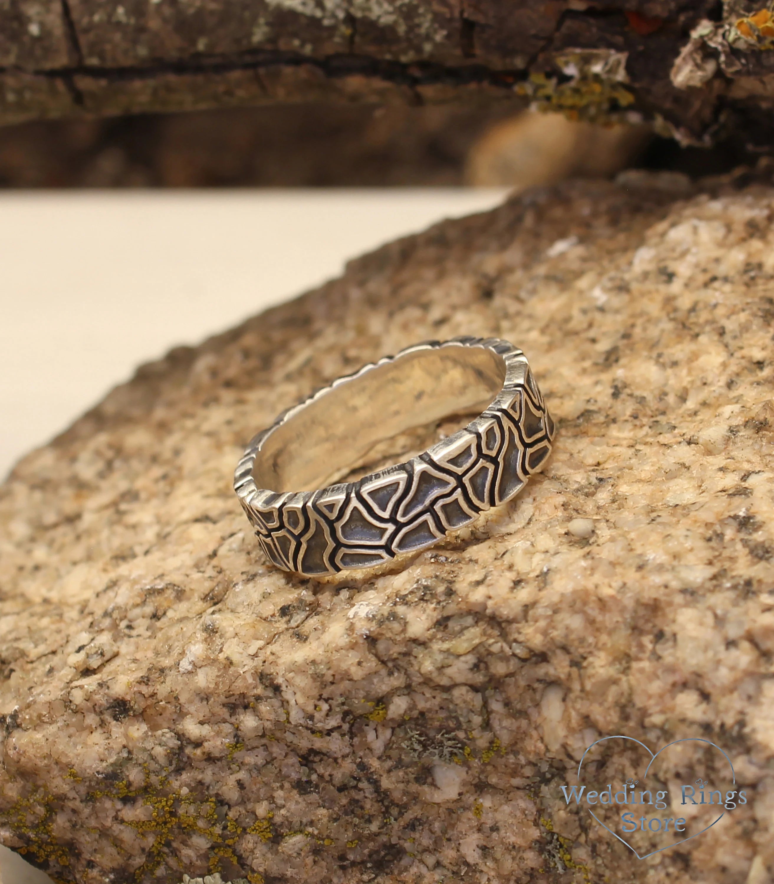 Brutalist Solid Sterling Silver Band inspired by Nature