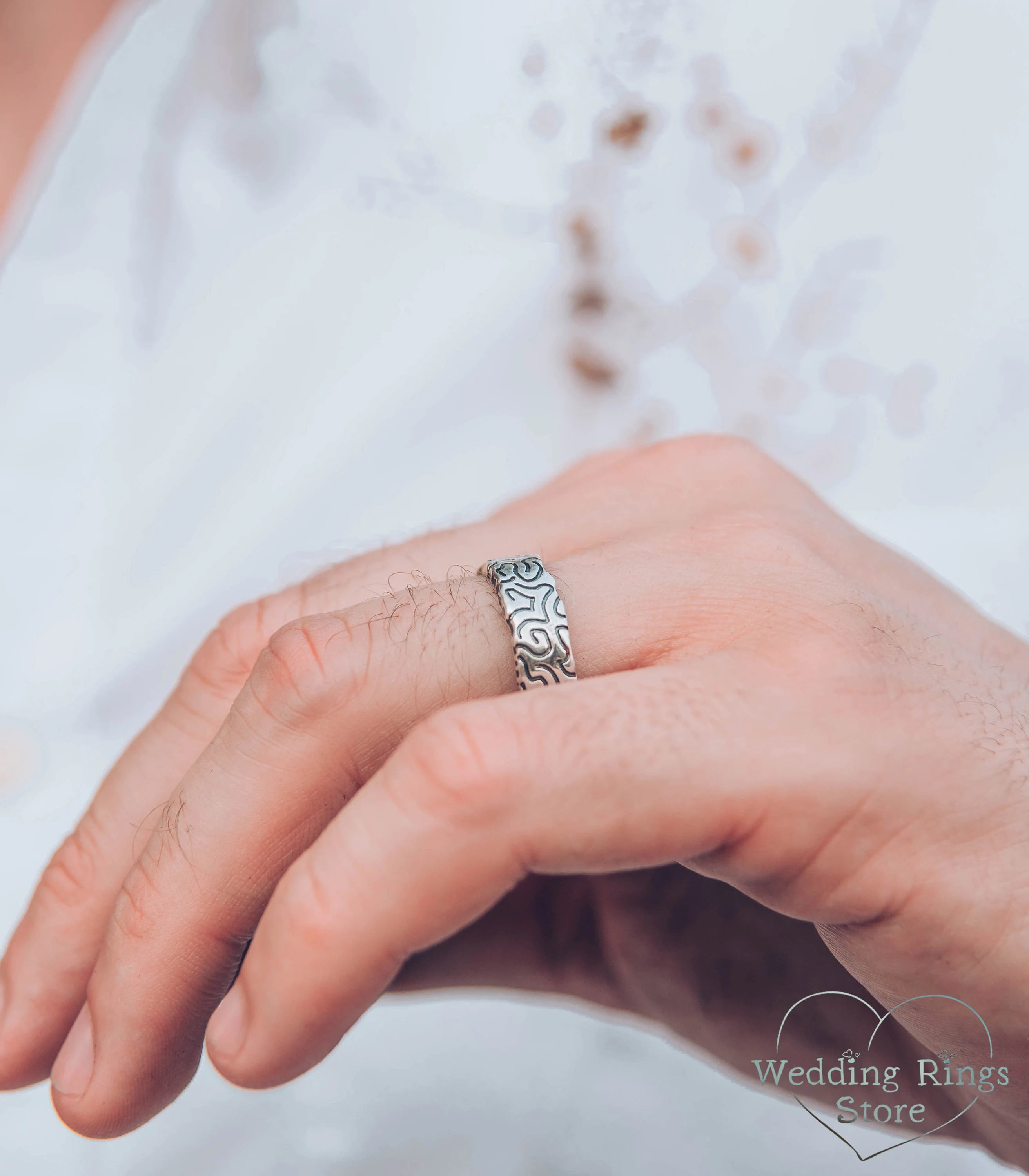 Animal footprints Ring for Him — Sterling Silver Wedding Band