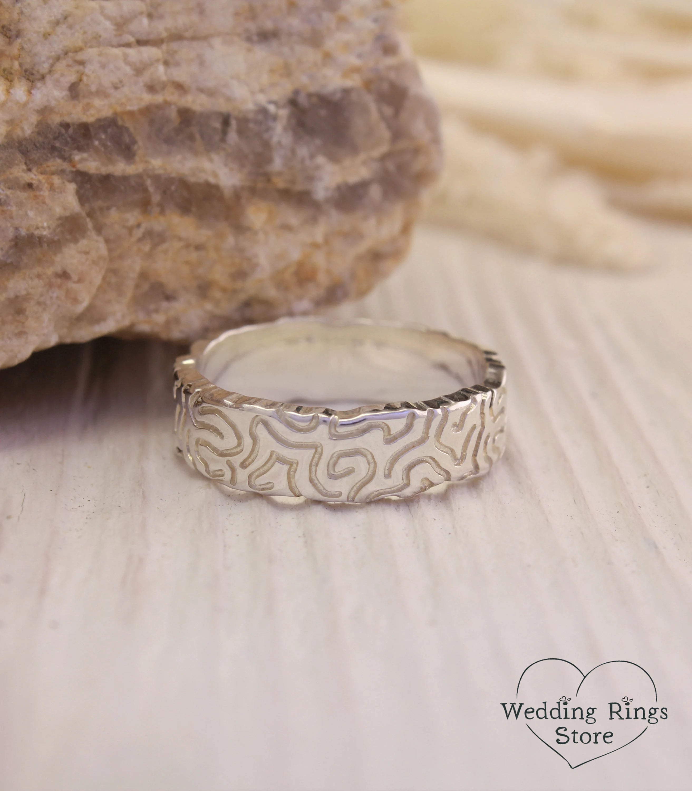 Animal footprints Ring for Him — Sterling Silver Wedding Band