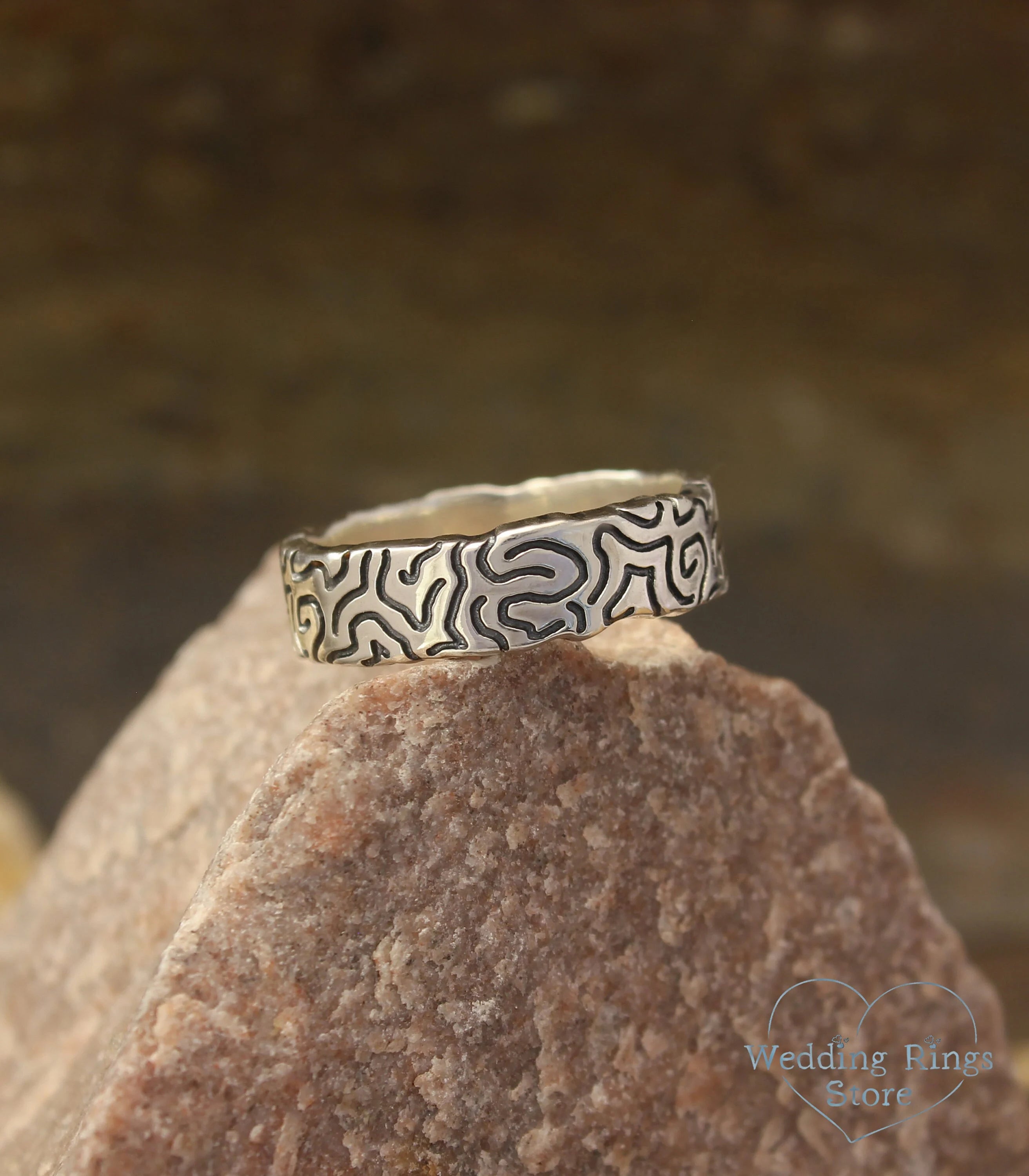 Animal footprints Ring for Him — Sterling Silver Wedding Band