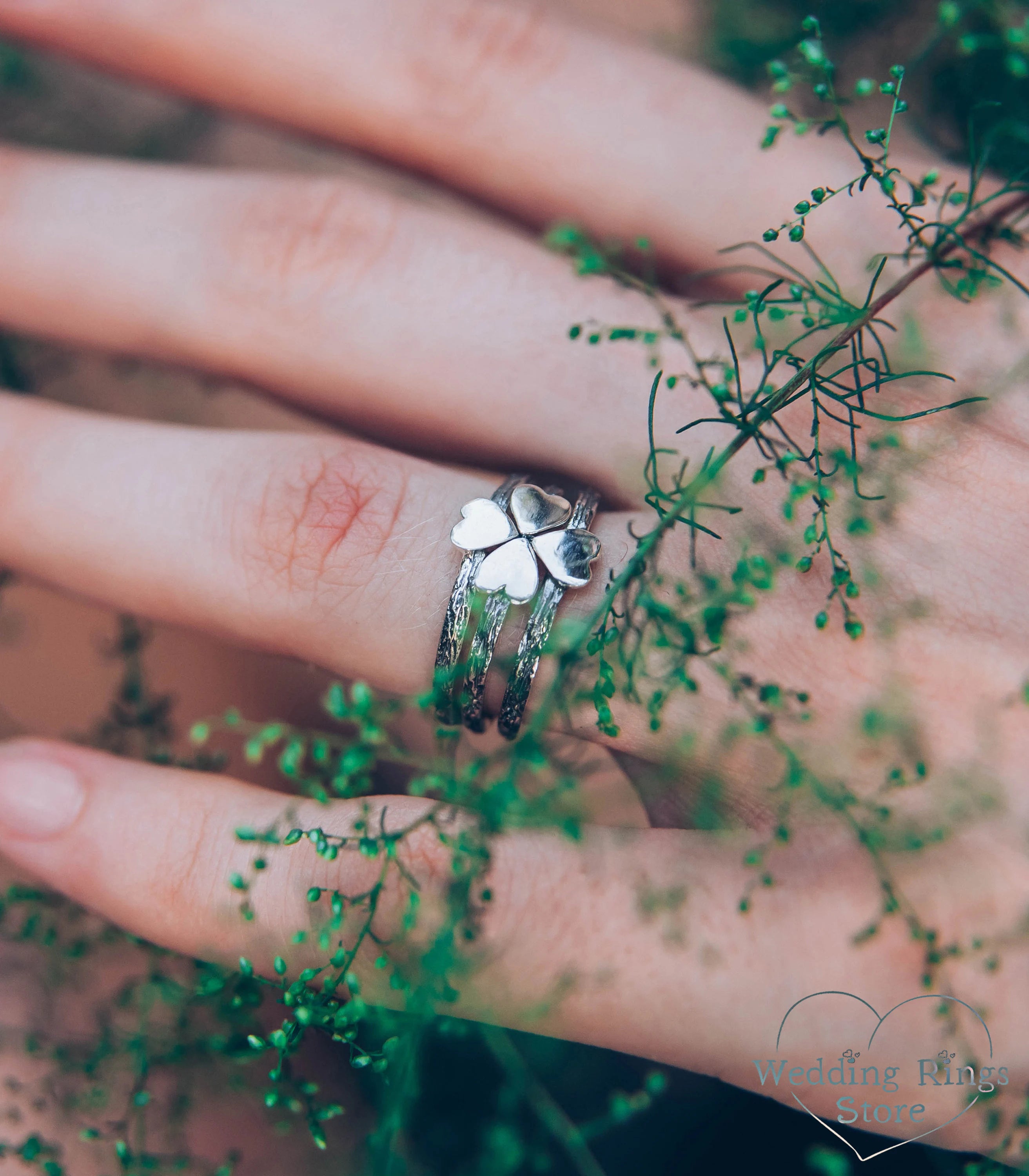 Tiny Knuckle Stacking Rings Set — Quatrefoil small hoop Silver Rings