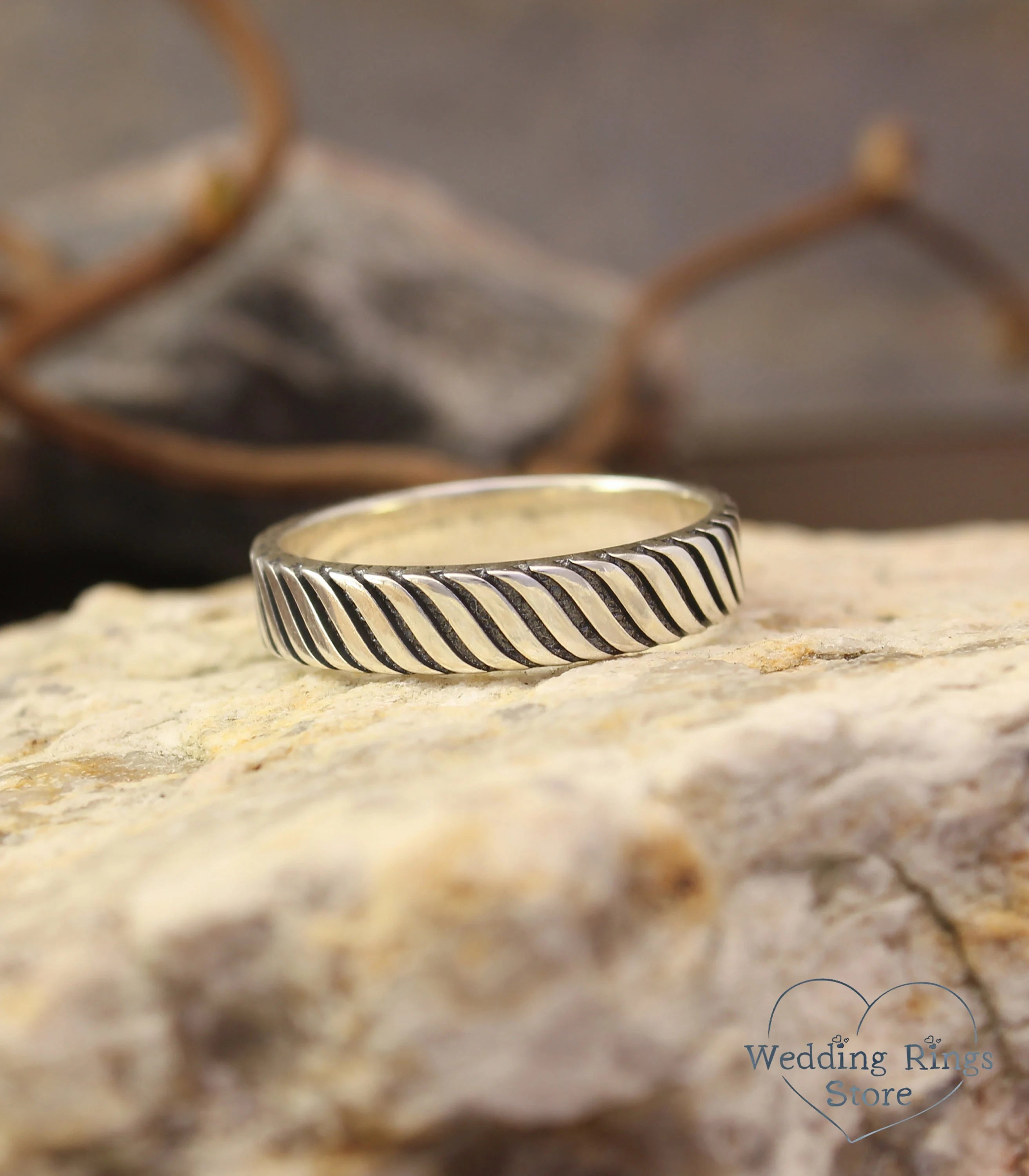 Durable Silver Ring for Wedding inspired by Wild Nature