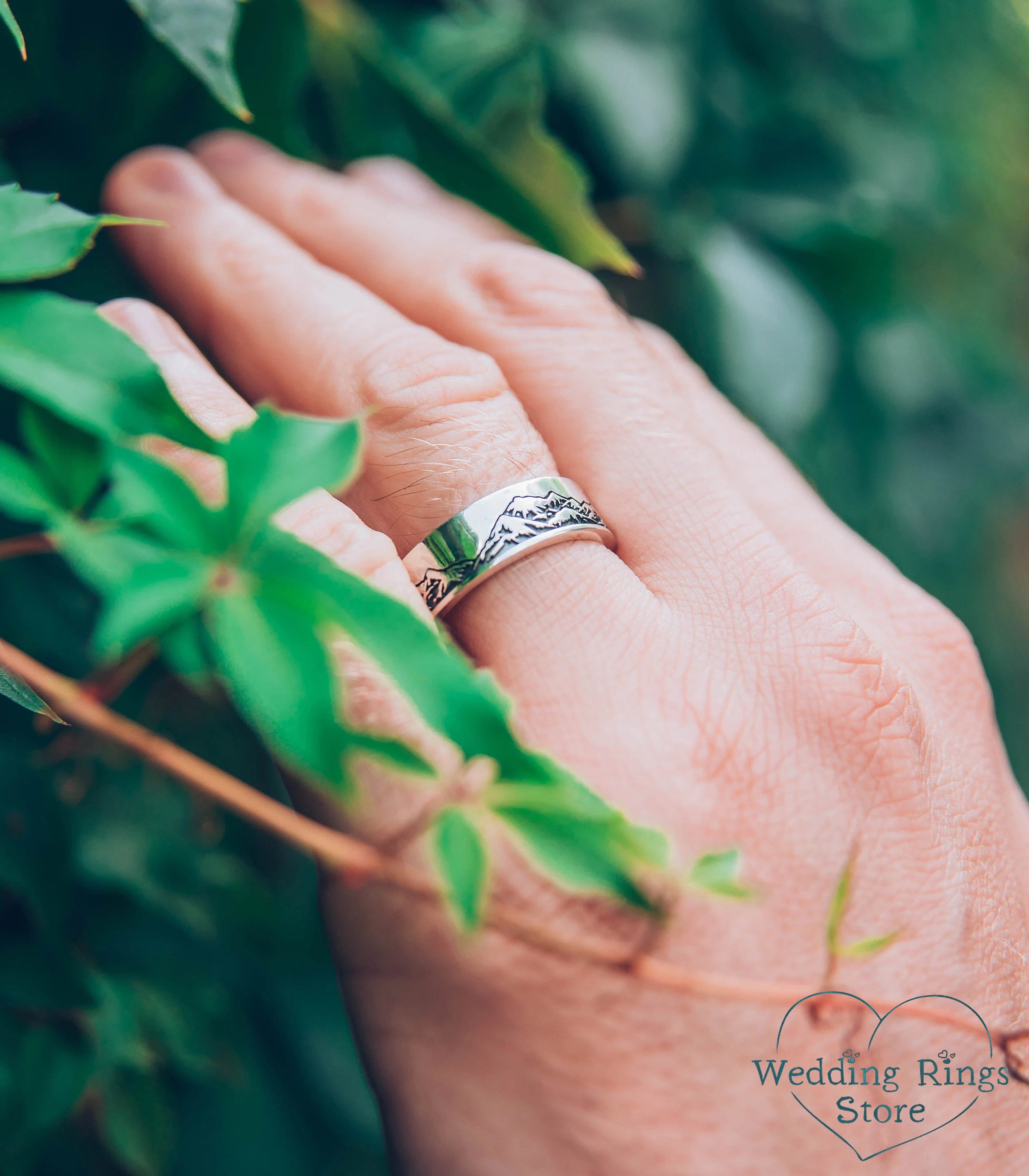 Mountain Sterling Silver Ring for Him — Handmade Wedding Band