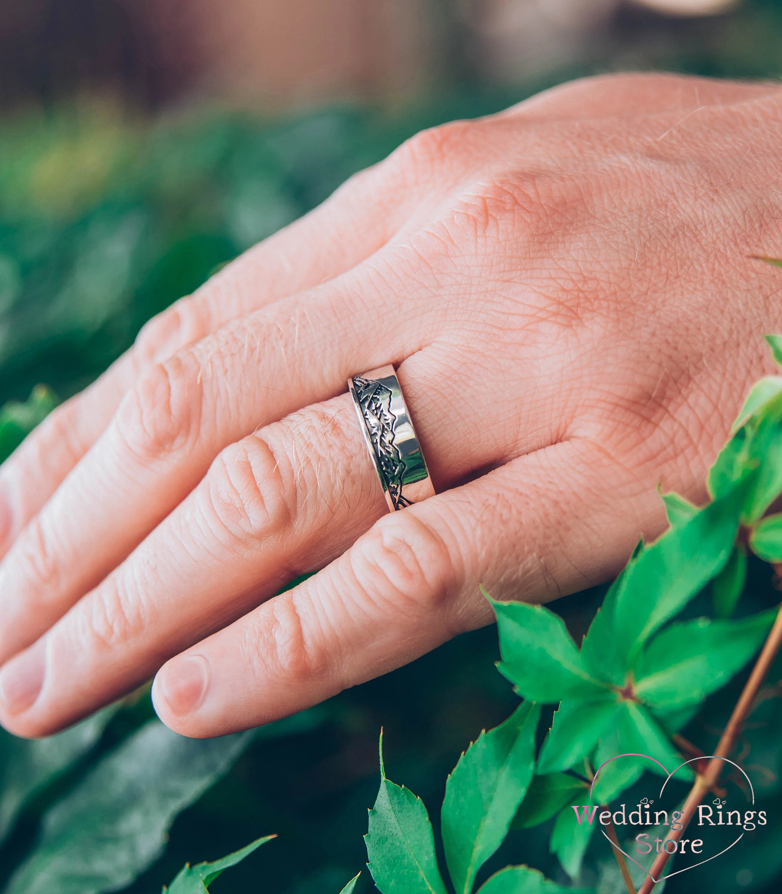 Mountain Sterling Silver Ring for Him — Handmade Wedding Band