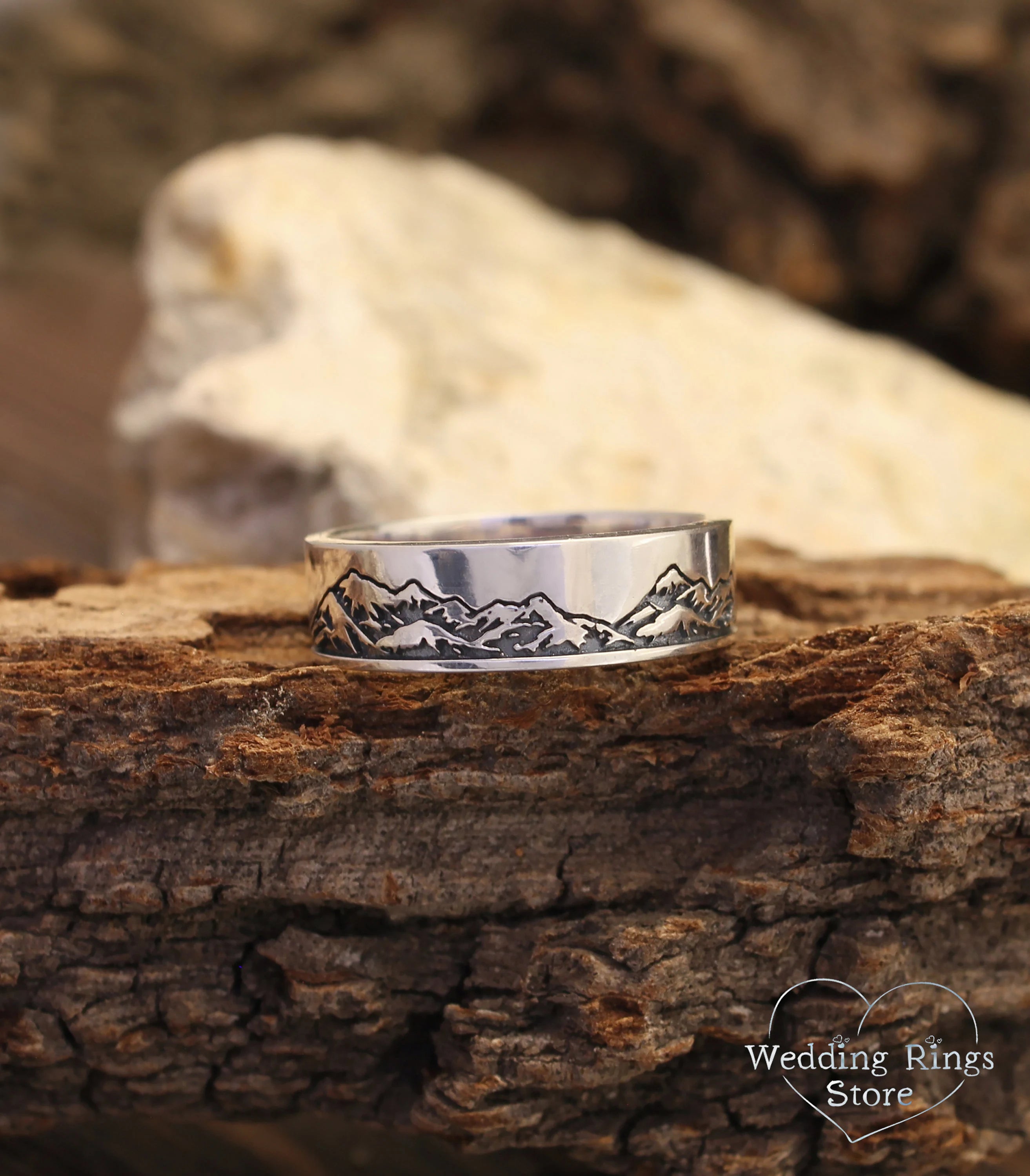 Mountain Sterling Silver Ring for Him — Handmade Wedding Band