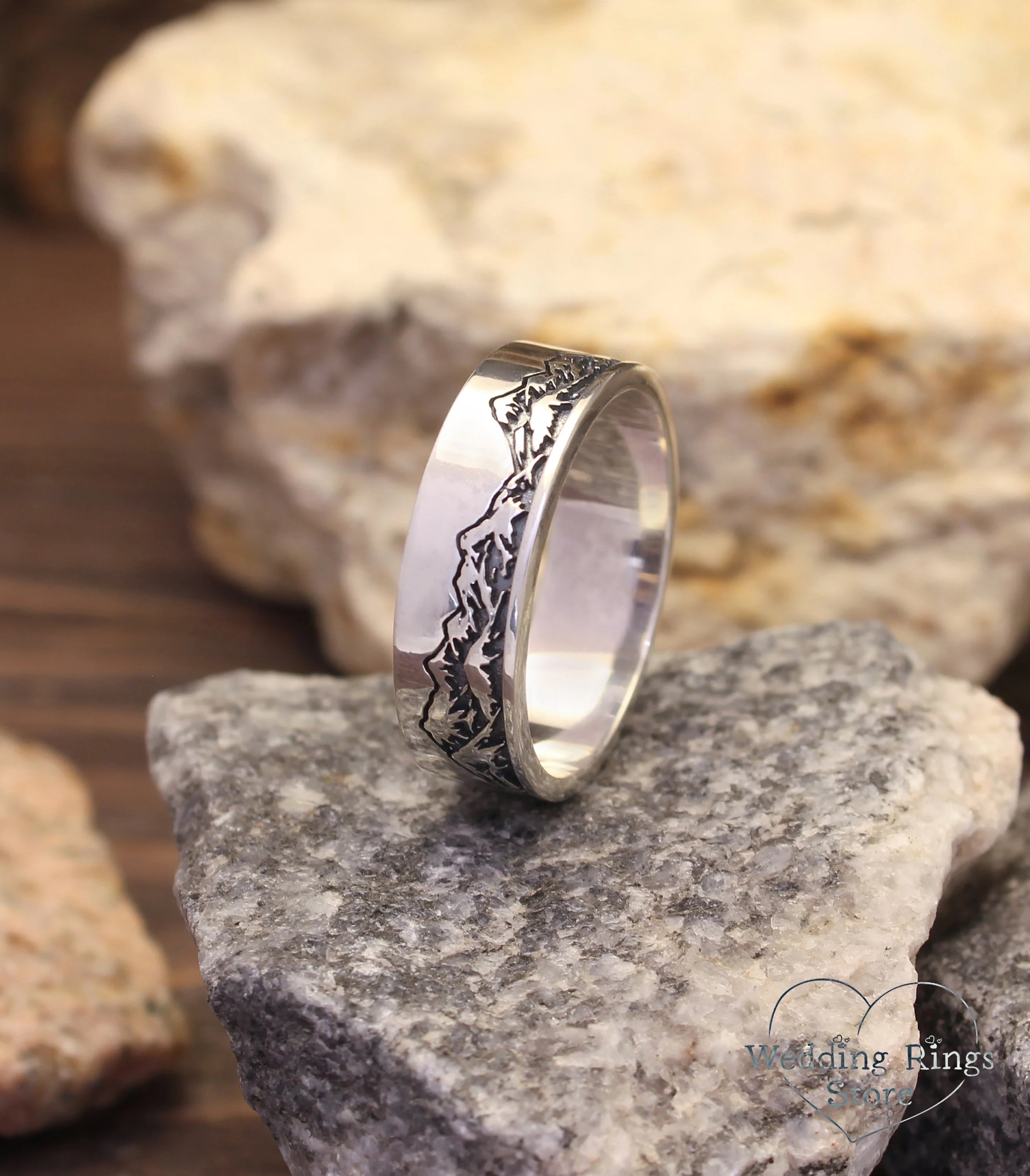 Mountain Sterling Silver Ring for Him — Handmade Wedding Band