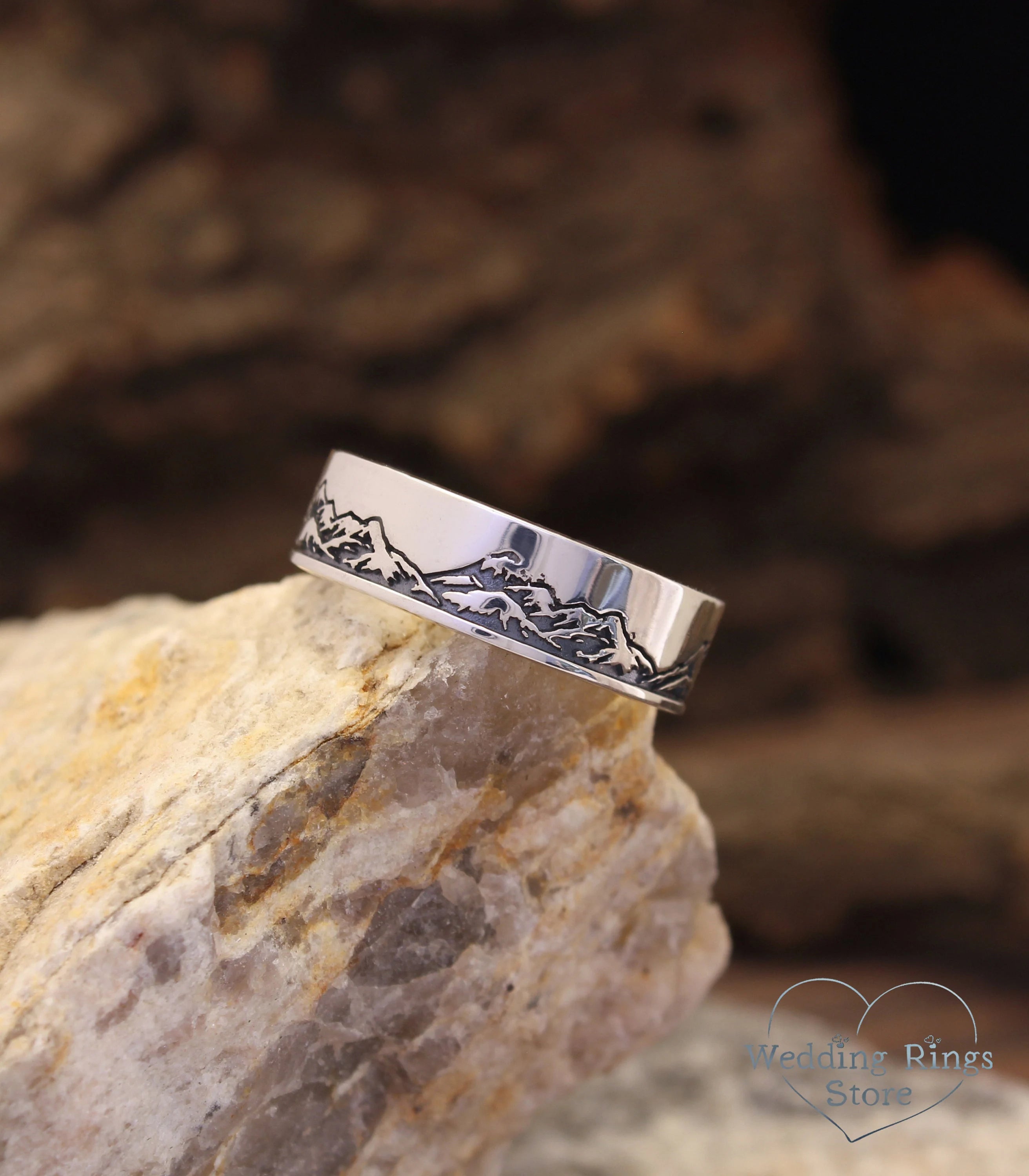 Mountain Sterling Silver Ring for Him — Handmade Wedding Band