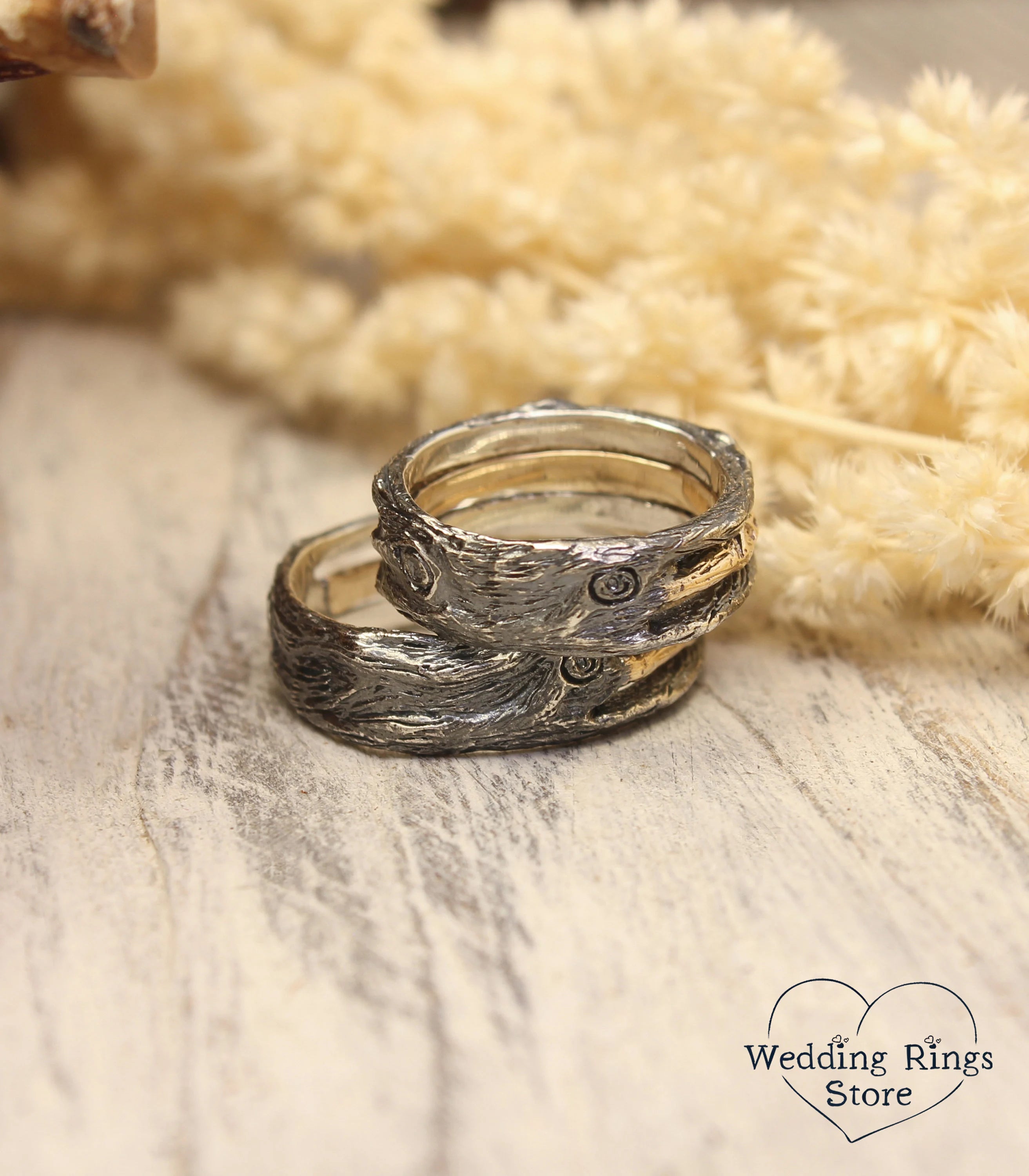 Silver and Gold Three huggie Hoops Wedding Rings Set