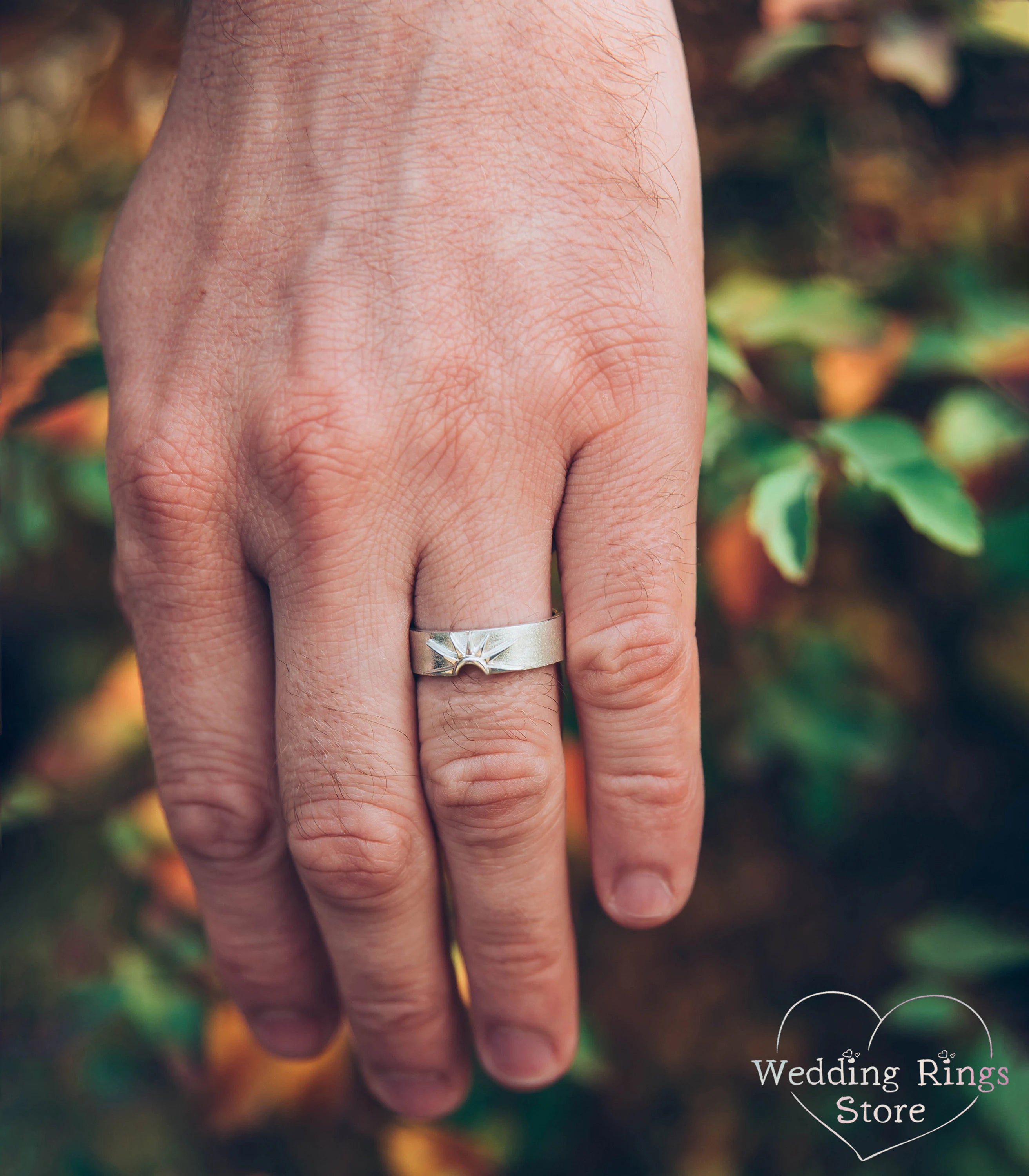 Moon Wedding Ring for Him — Sterling Silver Men's Wedding Band