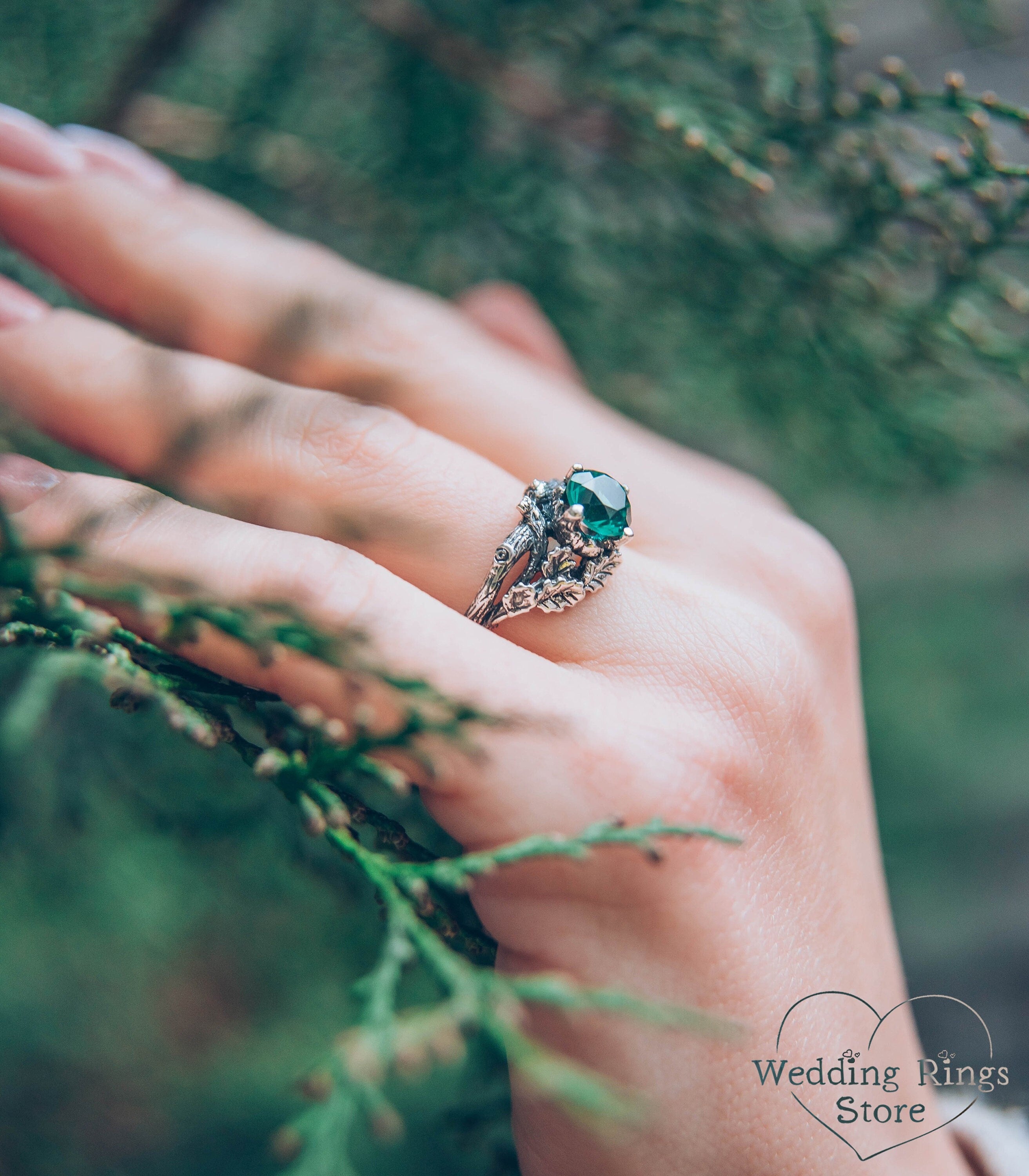 Amazing Quartz Statement Ring — Silver Branch and Oak Leaves