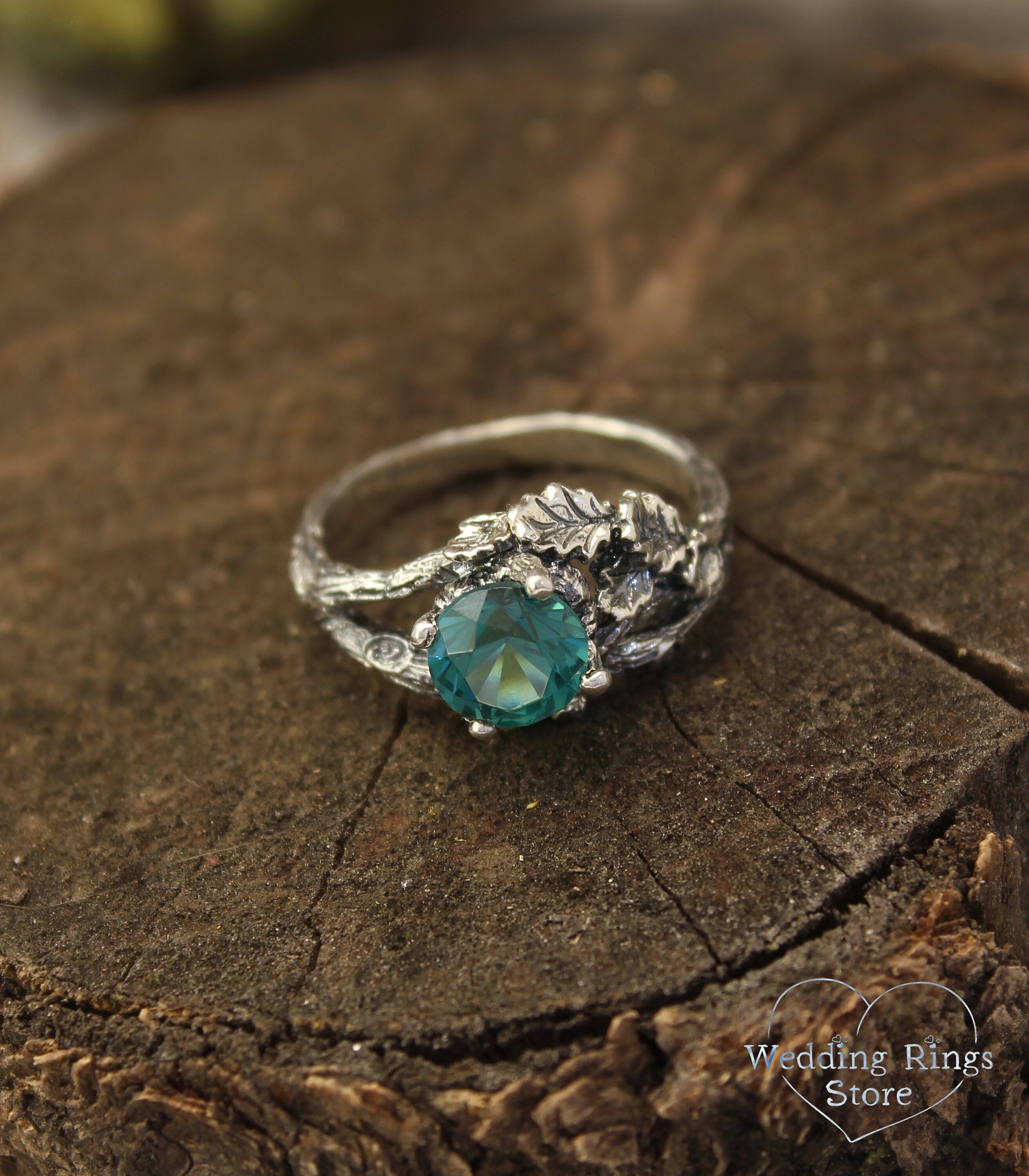 Amazing Quartz Statement Ring — Silver Branch and Oak Leaves