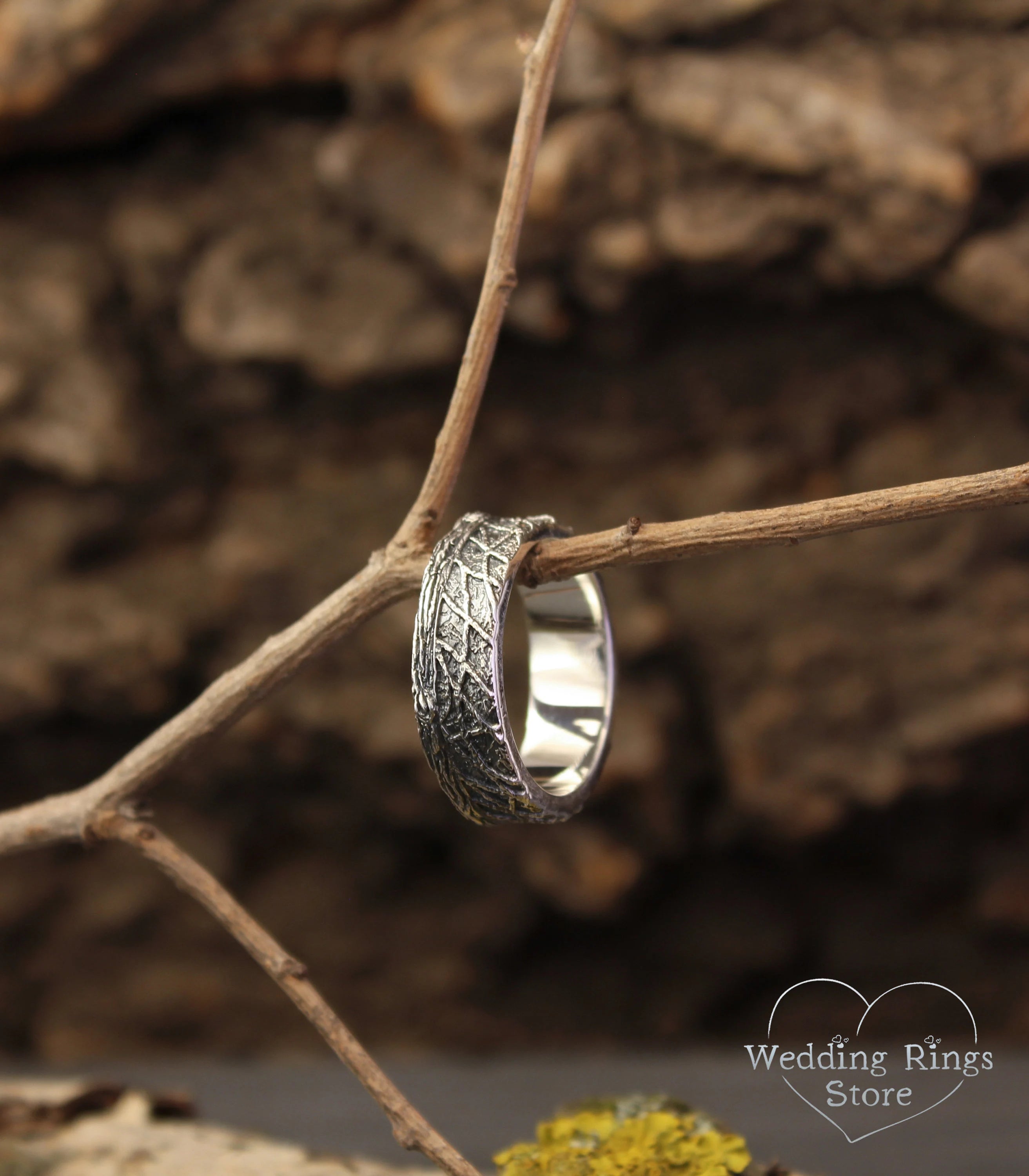 Stout and Textured Silver Ring and alternative Wedding Band