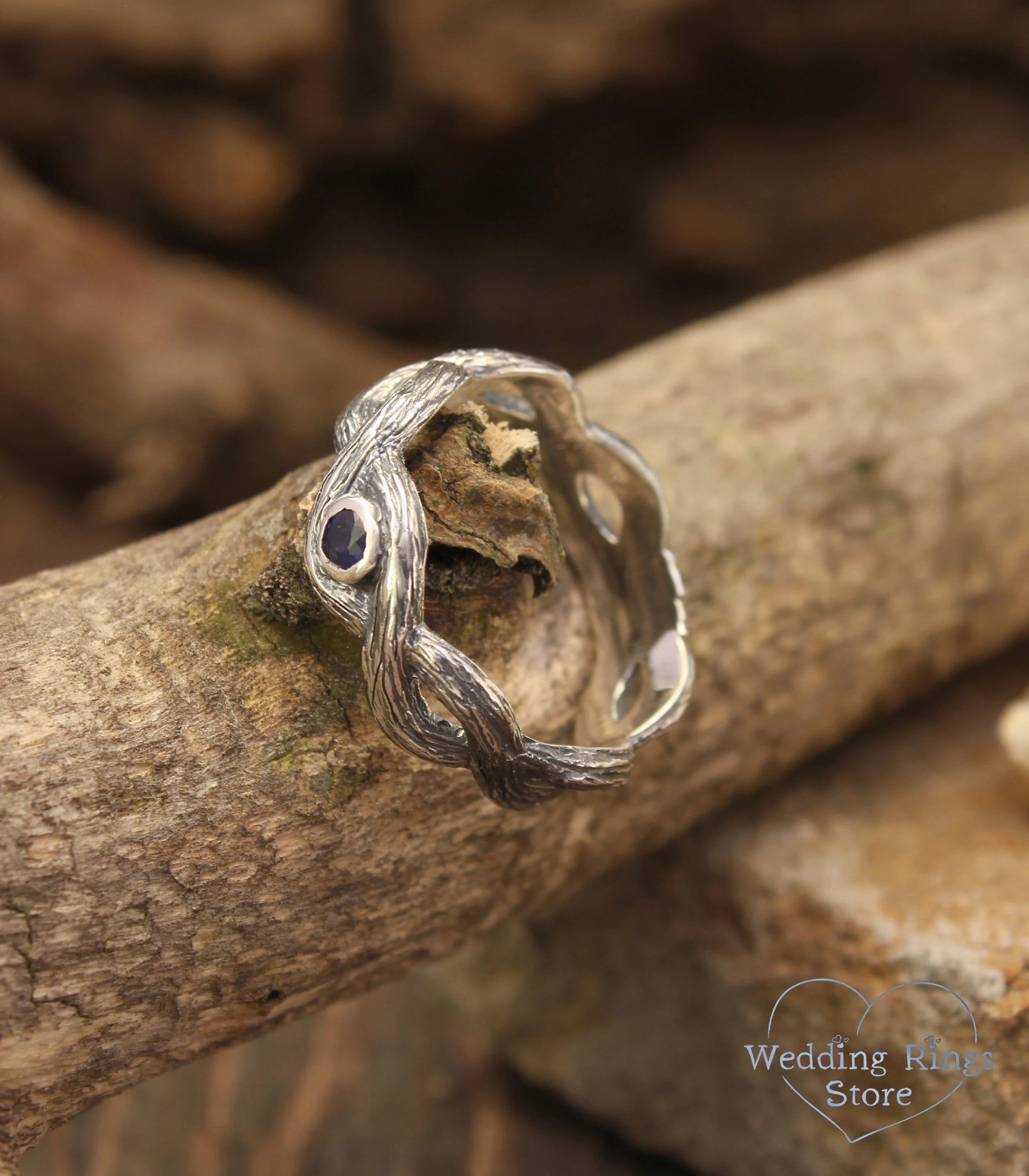 Twist Branch Infinity Wedding Band with Real Sapphire