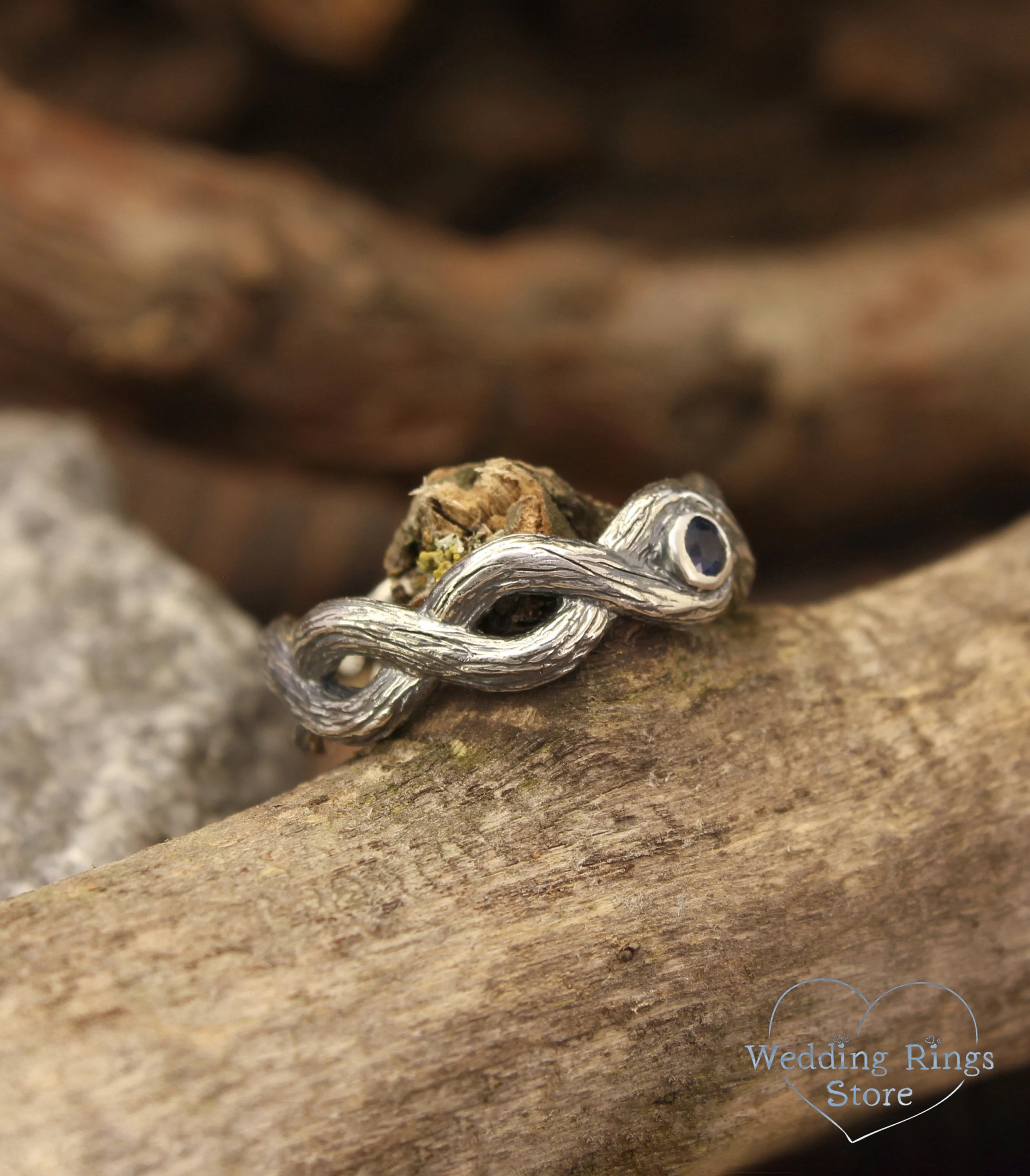 Twist Branch Infinity Wedding Band with Real Sapphire