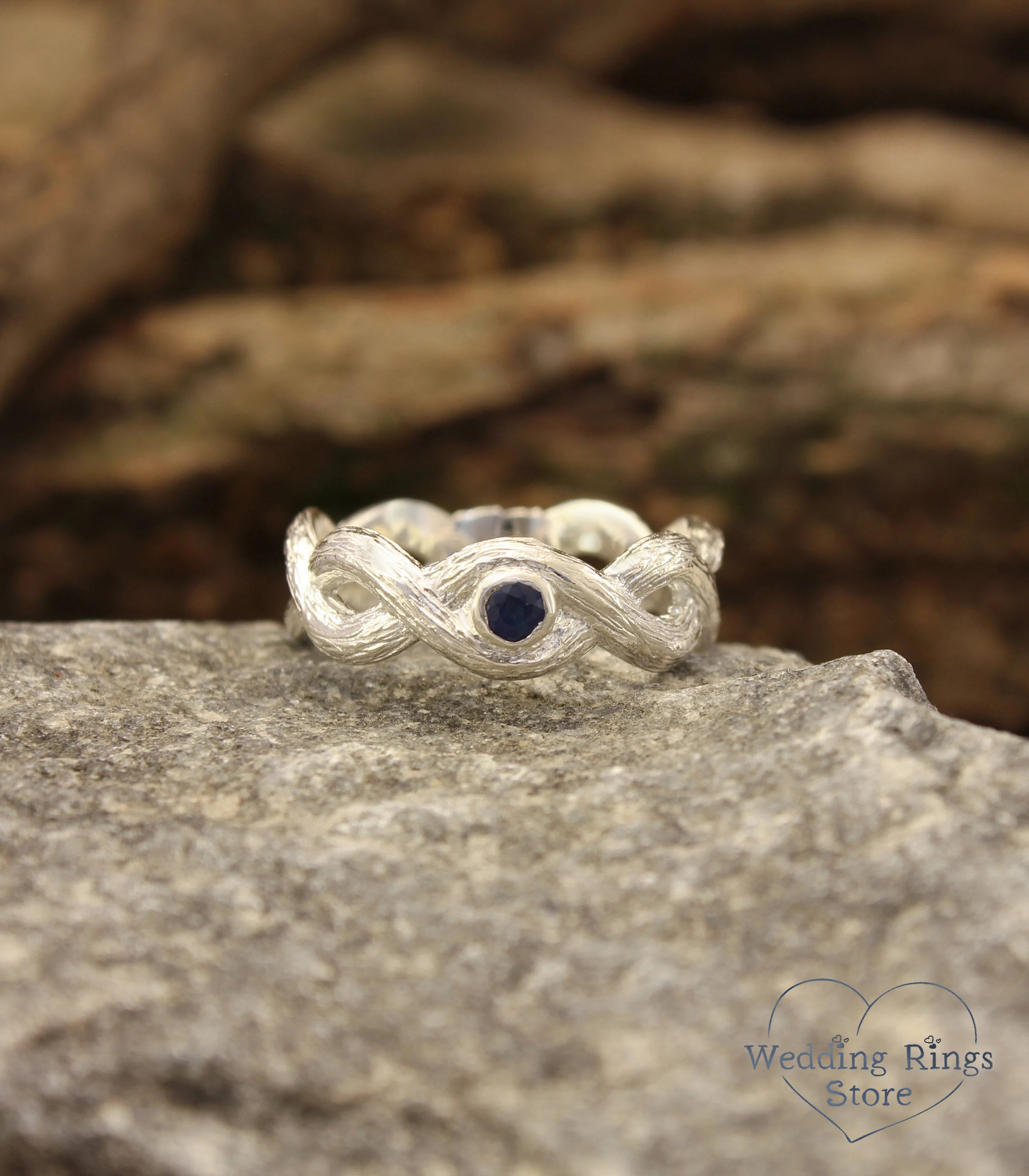 Twist Branch Infinity Wedding Band with Real Sapphire