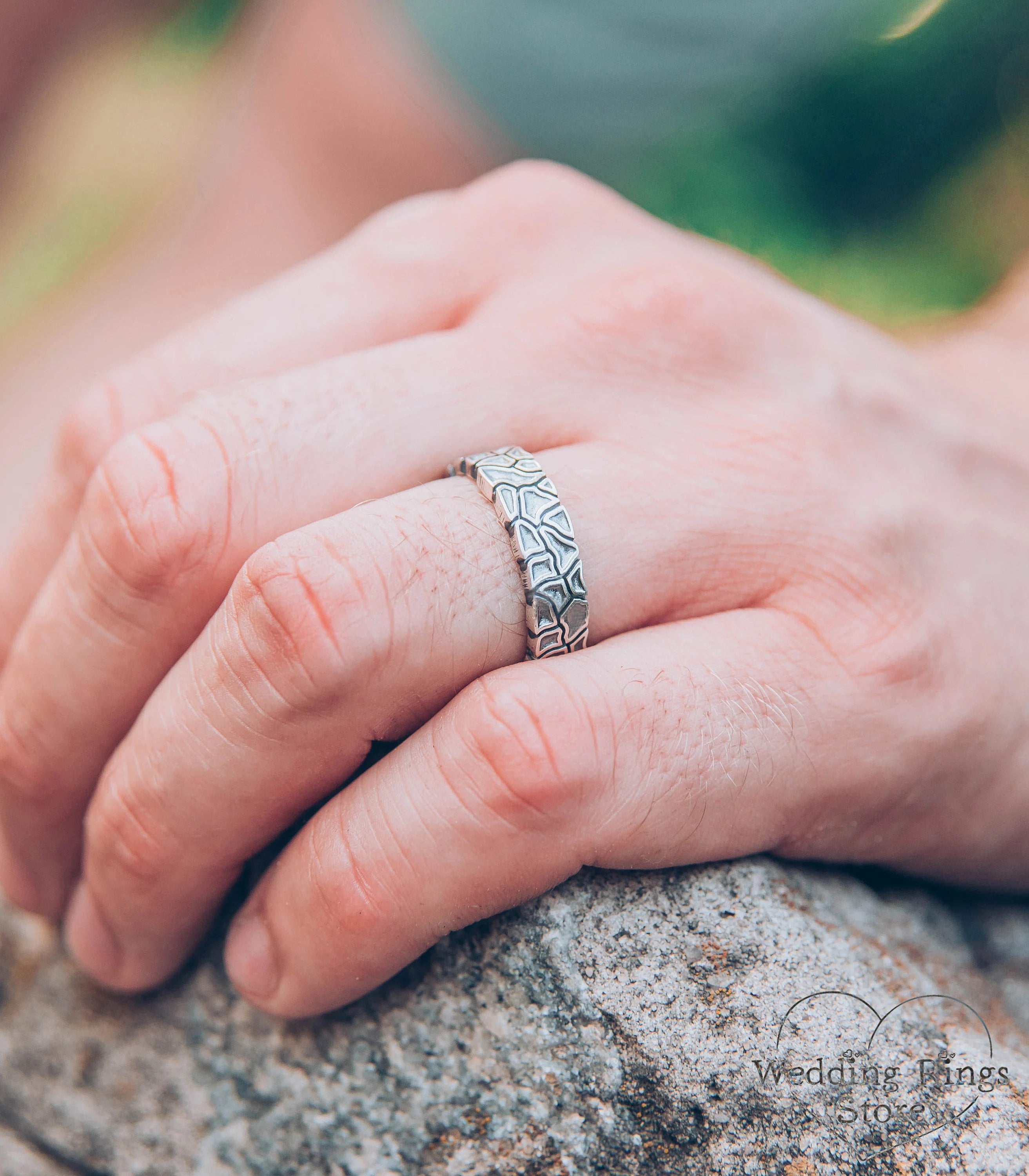 Brutalist Solid Sterling Silver Band inspired by Nature