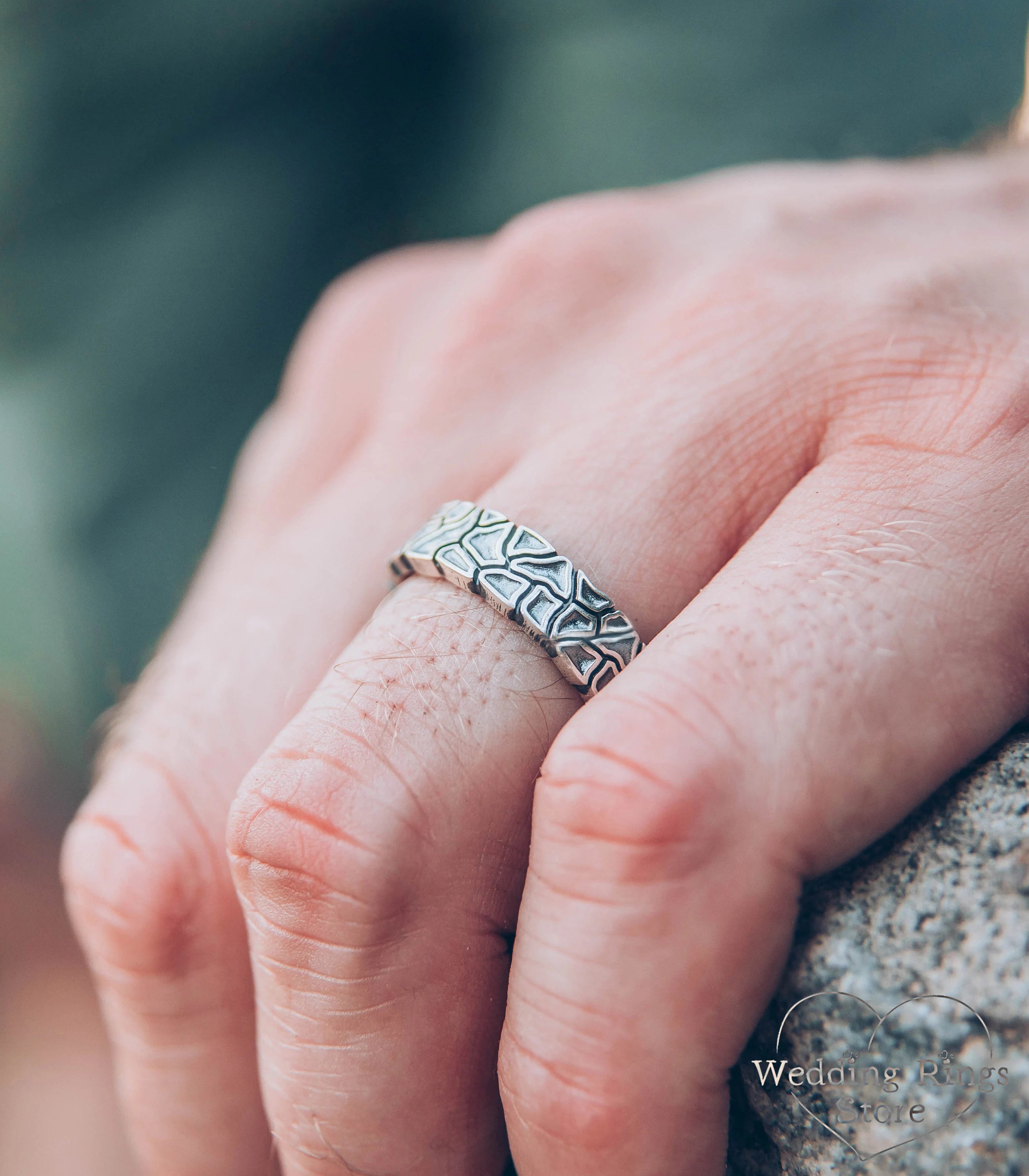 Brutalist Solid Sterling Silver Band inspired by Nature