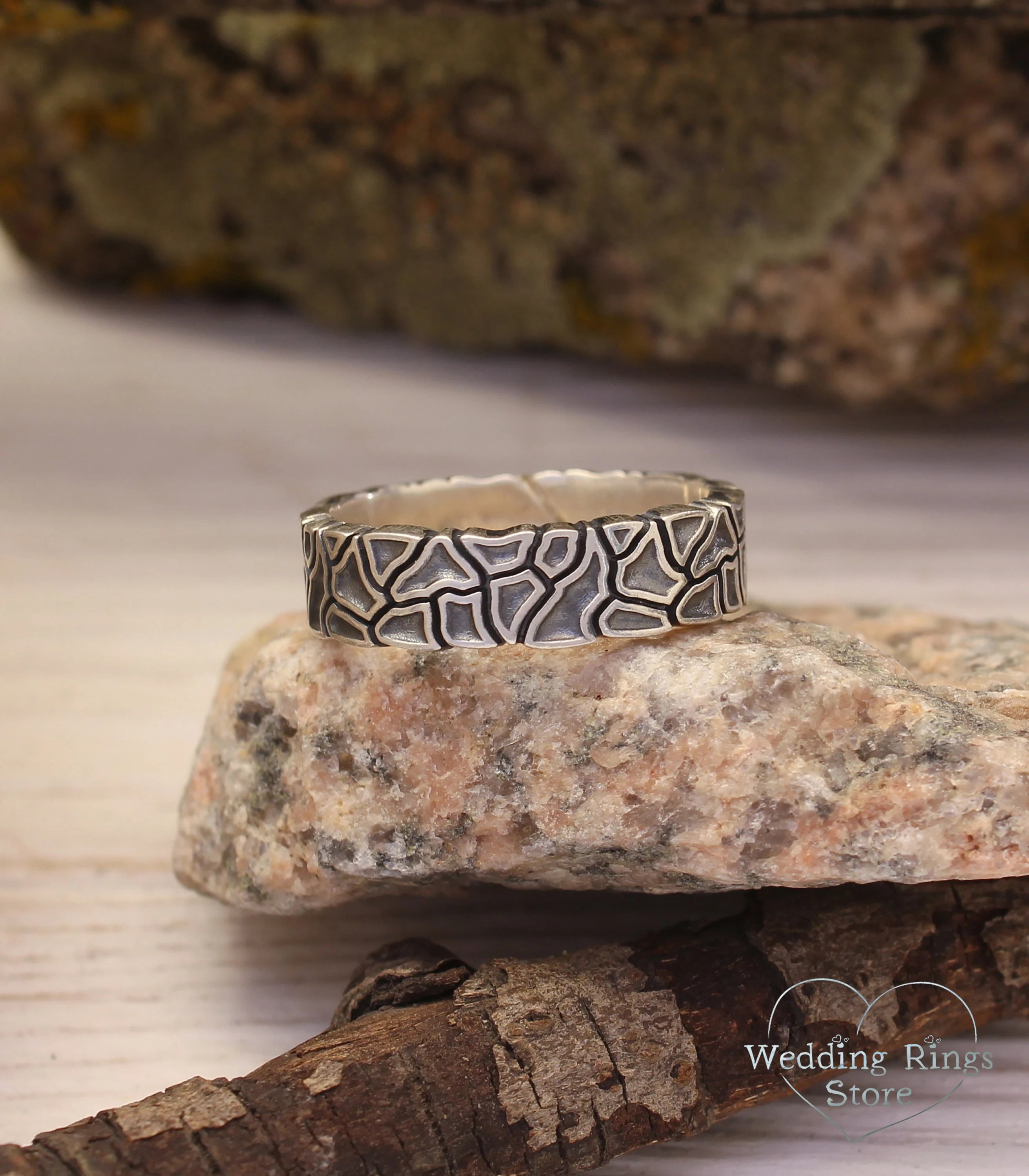 Brutalist Solid Sterling Silver Band inspired by Nature