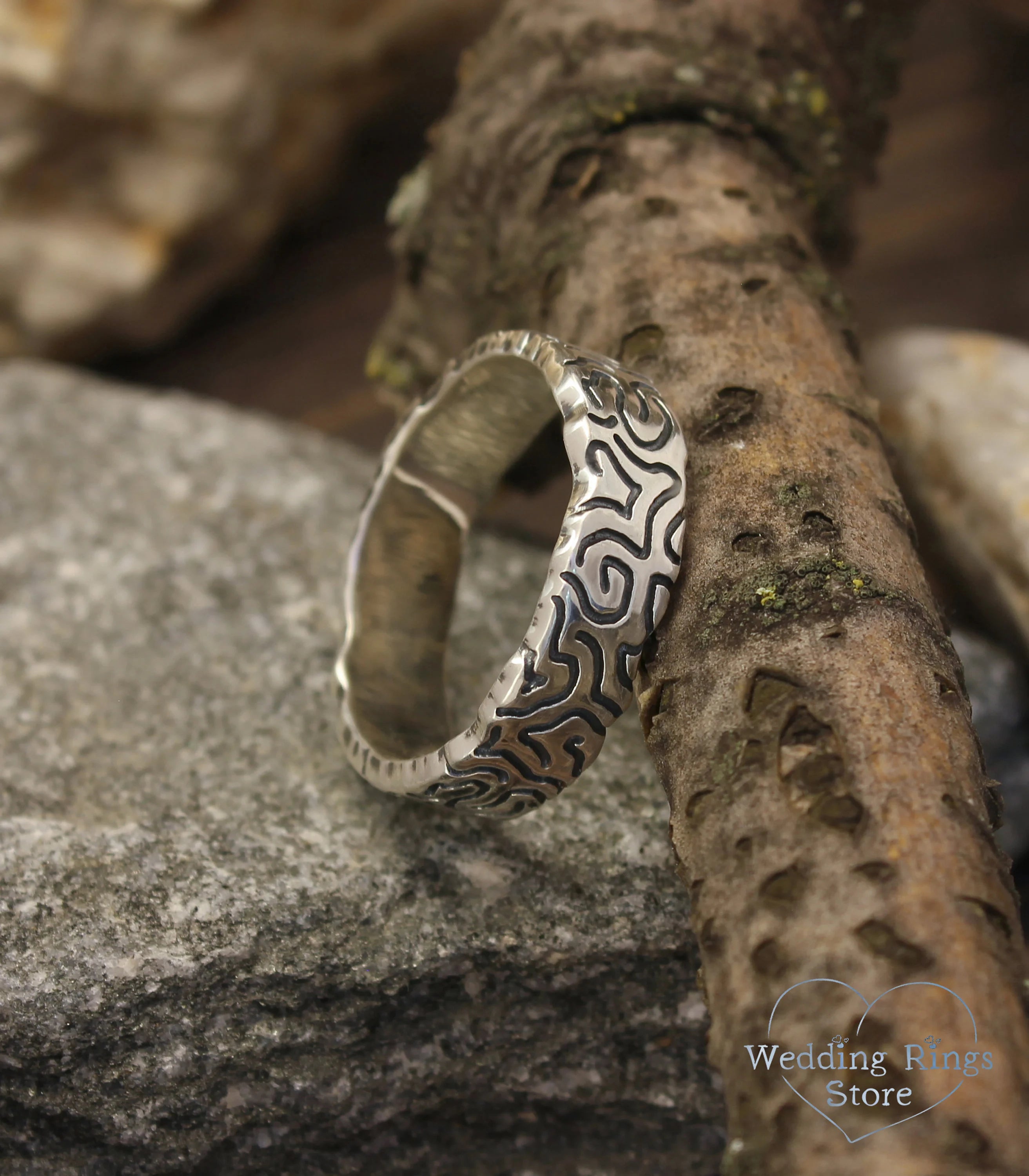 Animal footprints Ring for Him — Sterling Silver Wedding Band