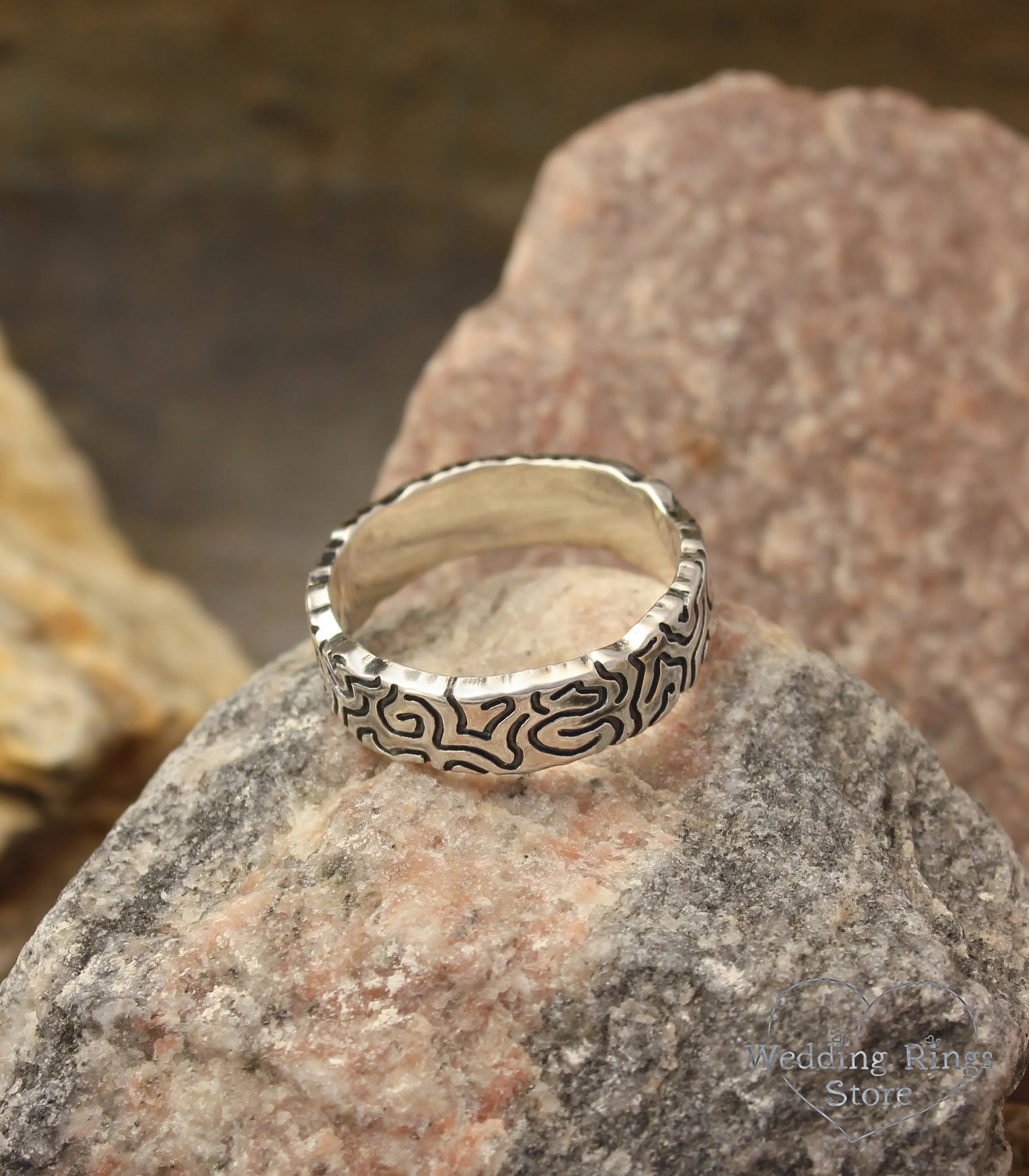 Animal footprints Ring for Him — Sterling Silver Wedding Band