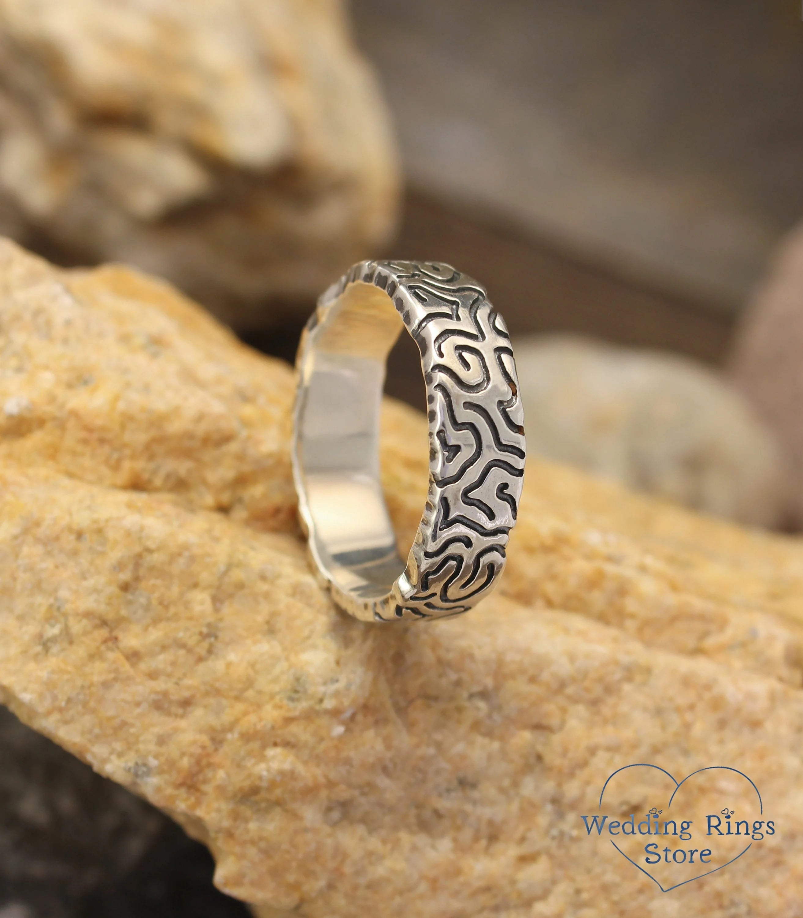 Animal footprints Ring for Him — Sterling Silver Wedding Band