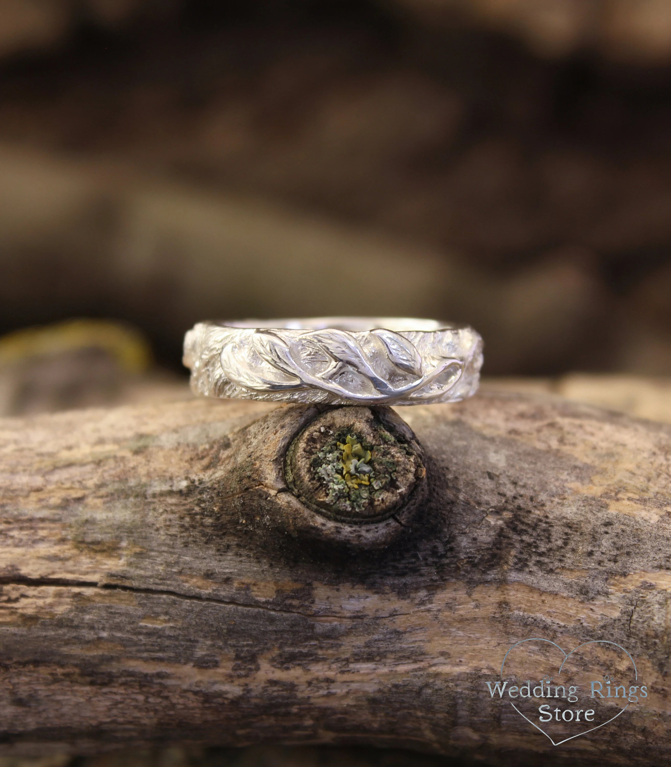 Silver Twig with Leaves Ring inspired by forest Nature