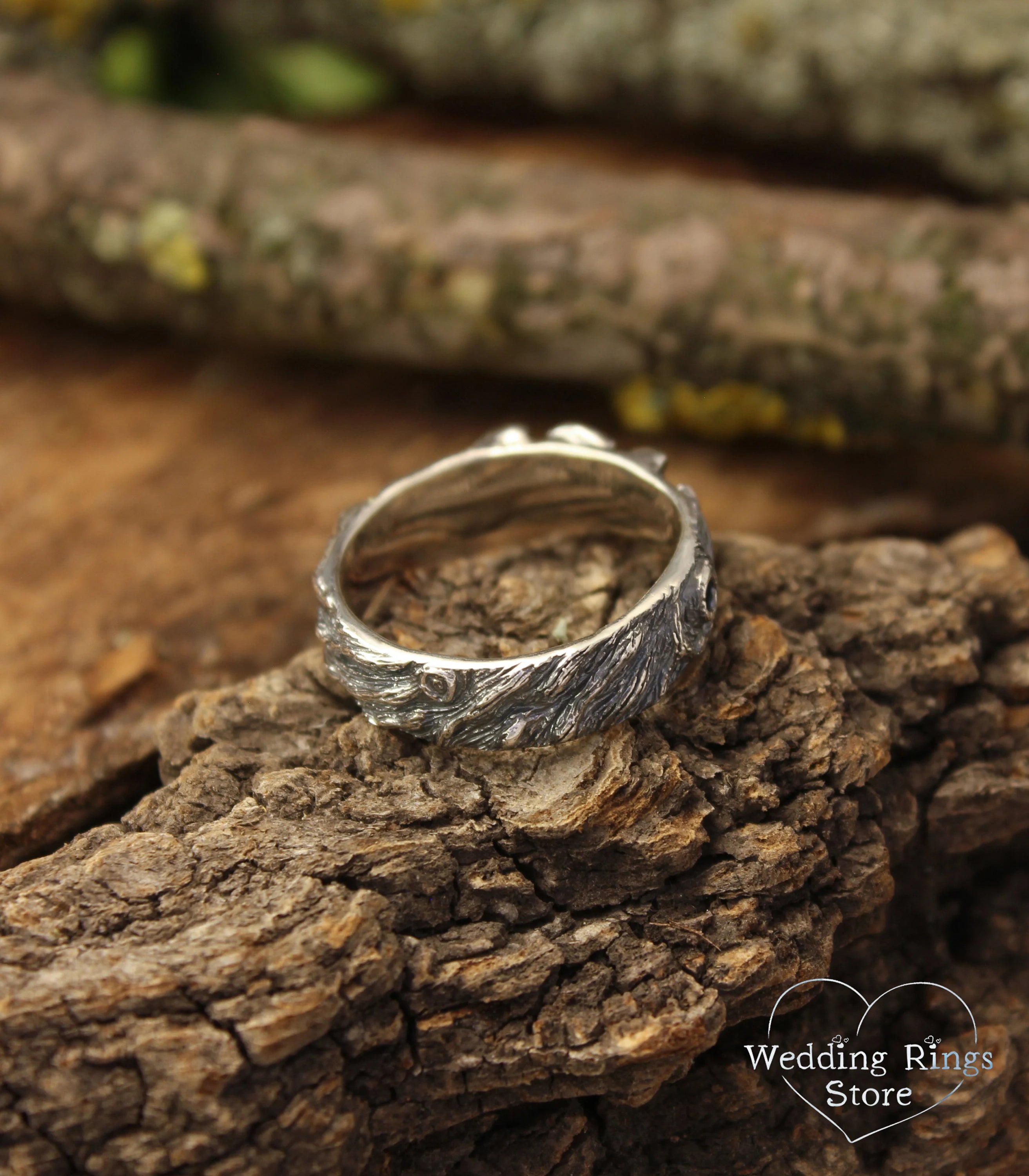 Silver Twig with Leaves Ring inspired by forest Nature