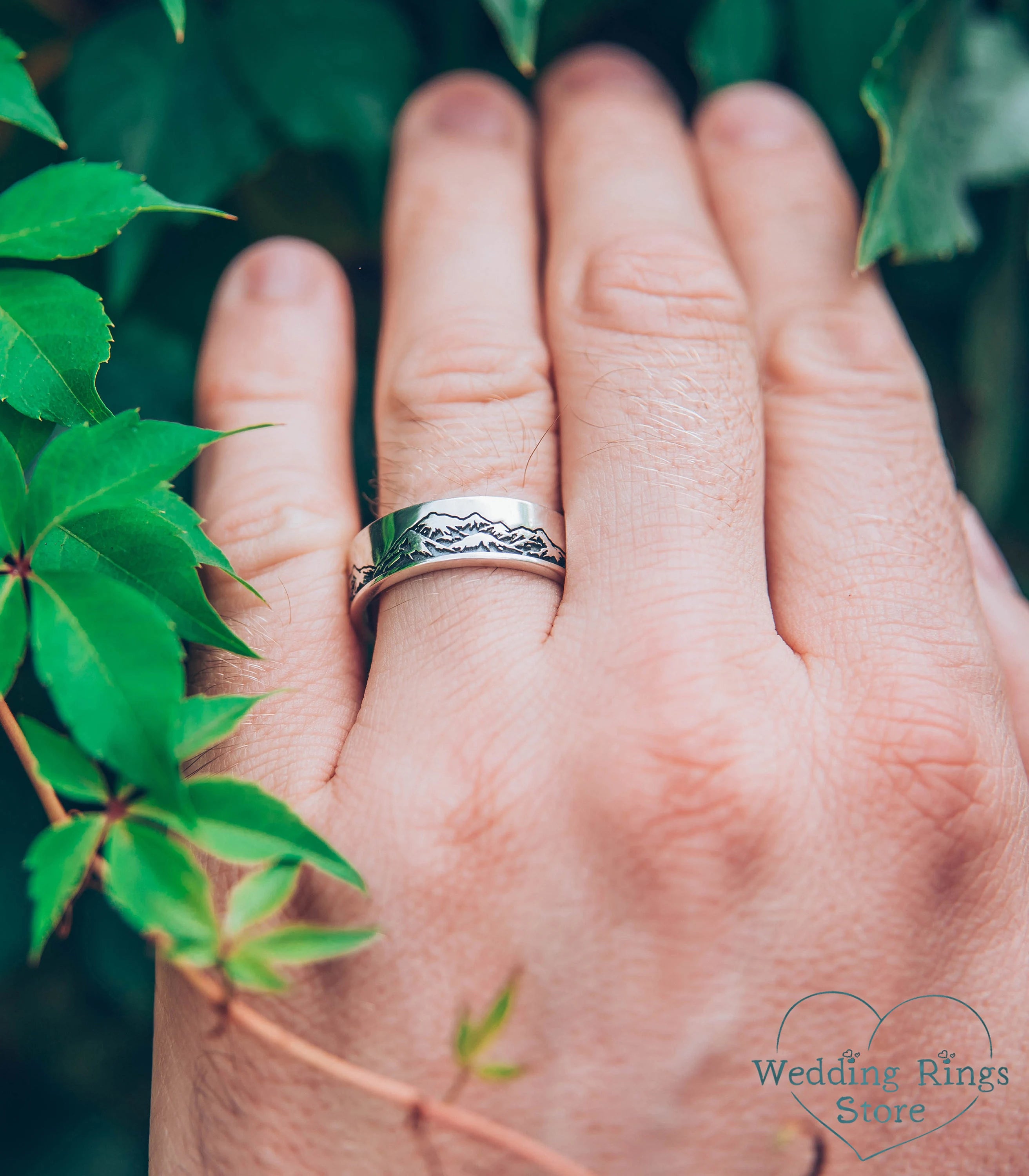 Mountain Sterling Silver Ring for Him — Handmade Wedding Band